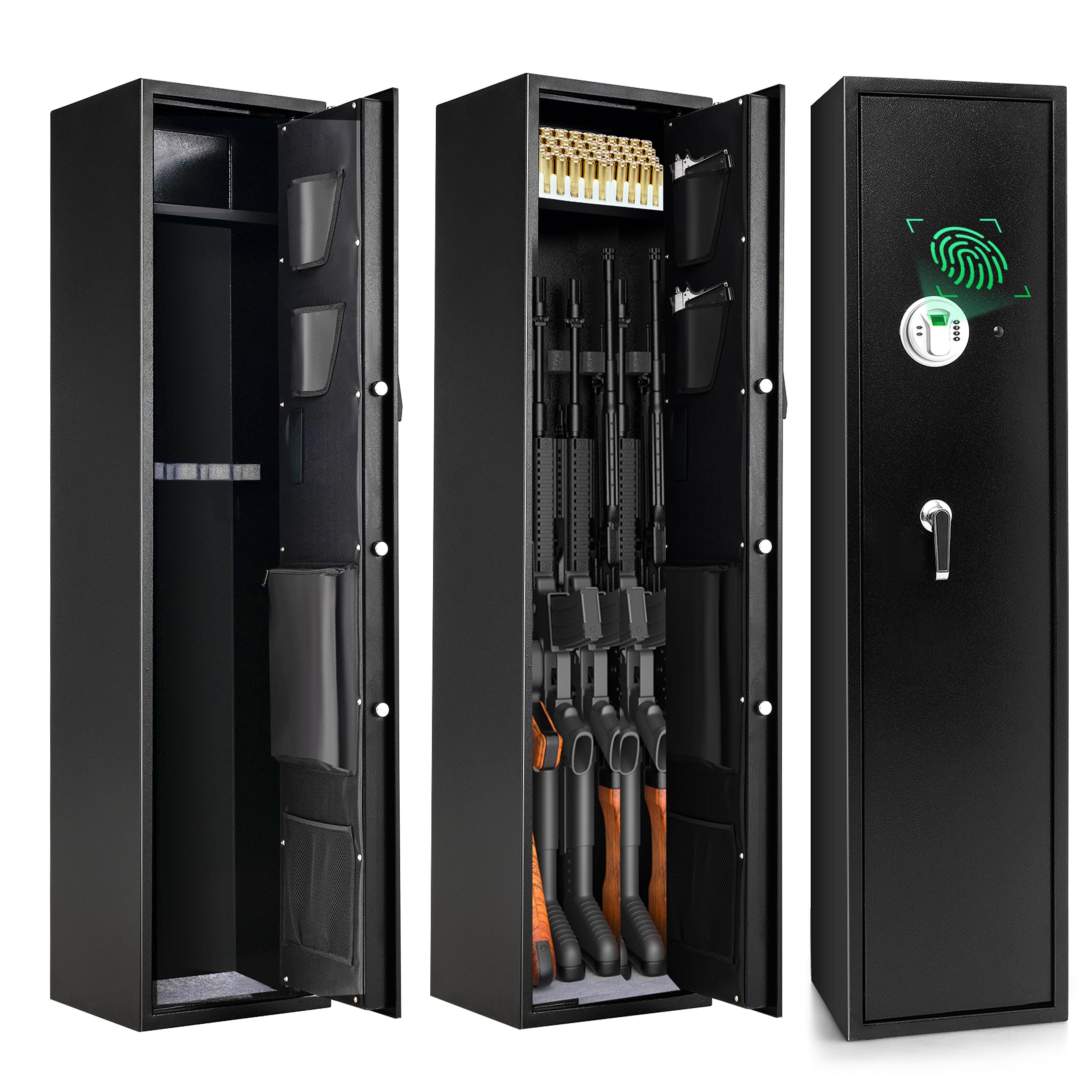 IRONMAX Rifle Gun Safe, Quick Access Biometric Storage Locker for 5 Rifles w/Lockable Top Box, Heavy Duty Long Gun Cabinet w/Fingerprint, Digital Keypad & Emergency Key for Rifle, Pistol, Handgun