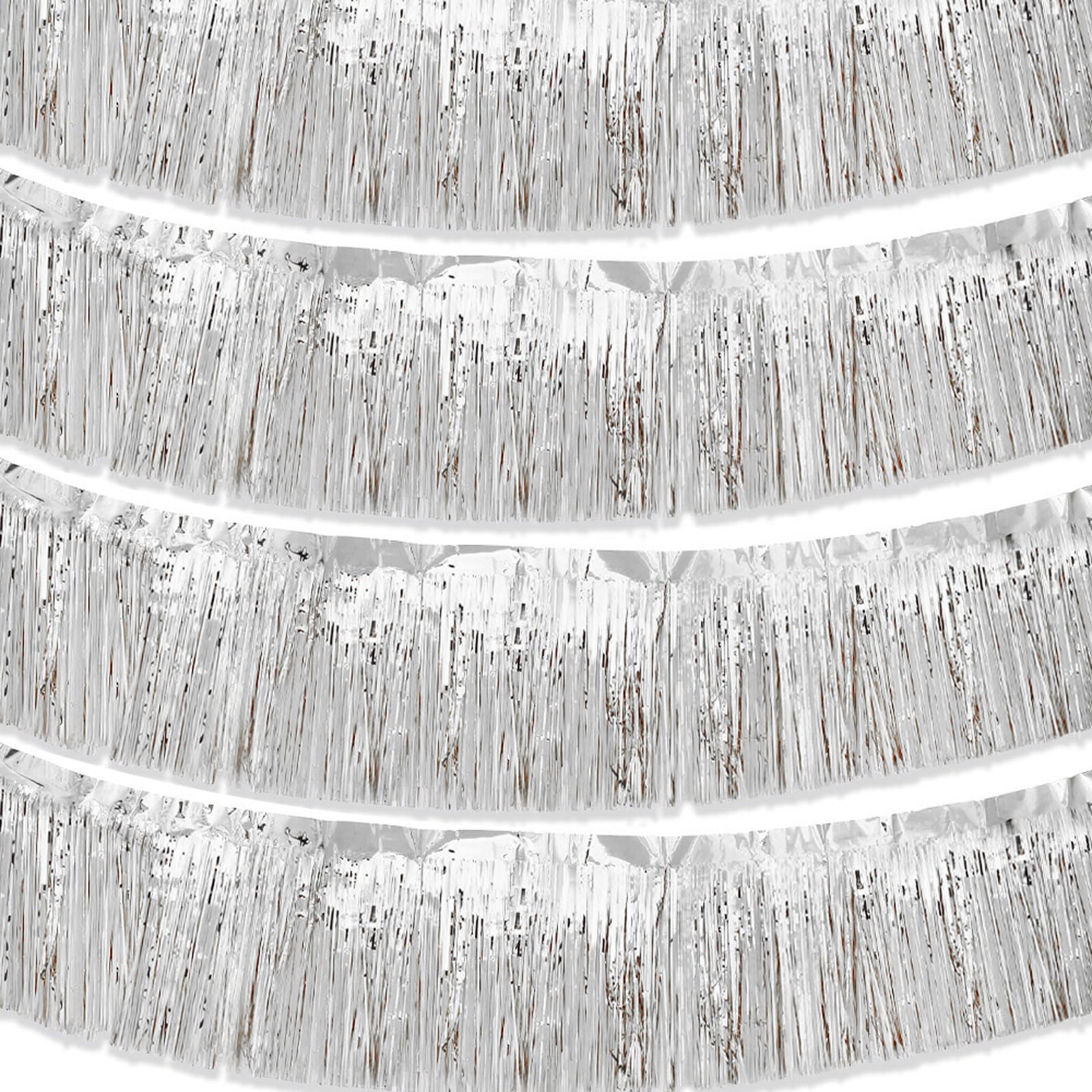Silver Foil Fringe Parade Floats Garland,4 Pack Metallic Tinsel Streamers Banner for Trailer Wraps Birthday Wedding Party Deco,10FT Each
