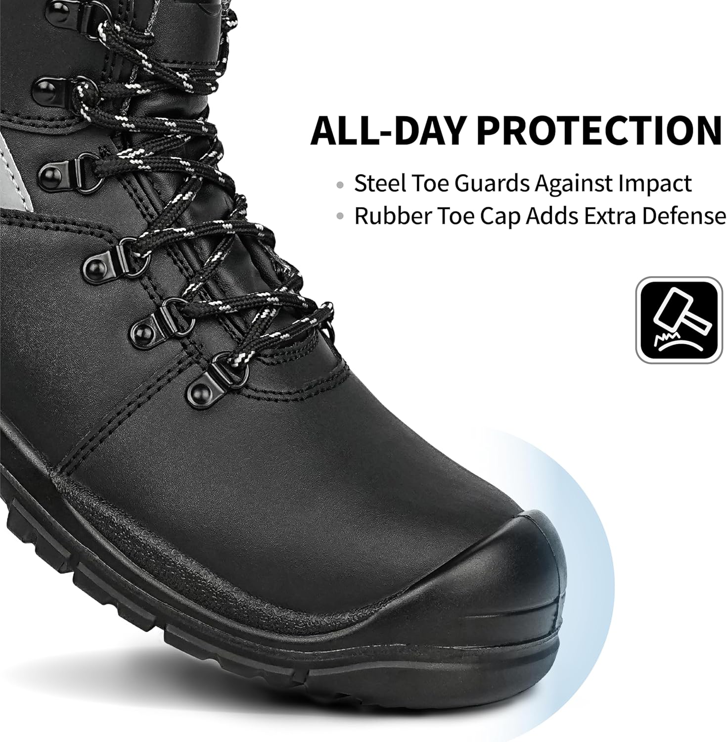 Steel Toe Work Boots for Men – Waterproof Leather, Slip Resistant, Shock Absorbing, Breathable Safety Boots for Construction, Industrial, Warehouse Use - Image 2