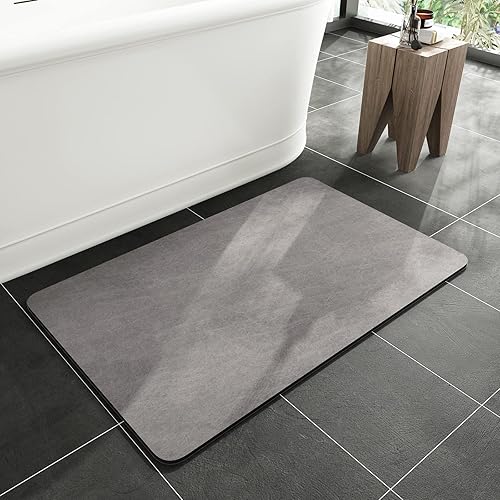 MontVoo Tapete de goma para el baño, antideslizante, secado rápido, súper absorbente, delgado, pasa debajo de la puerta, lavable, para regadera,