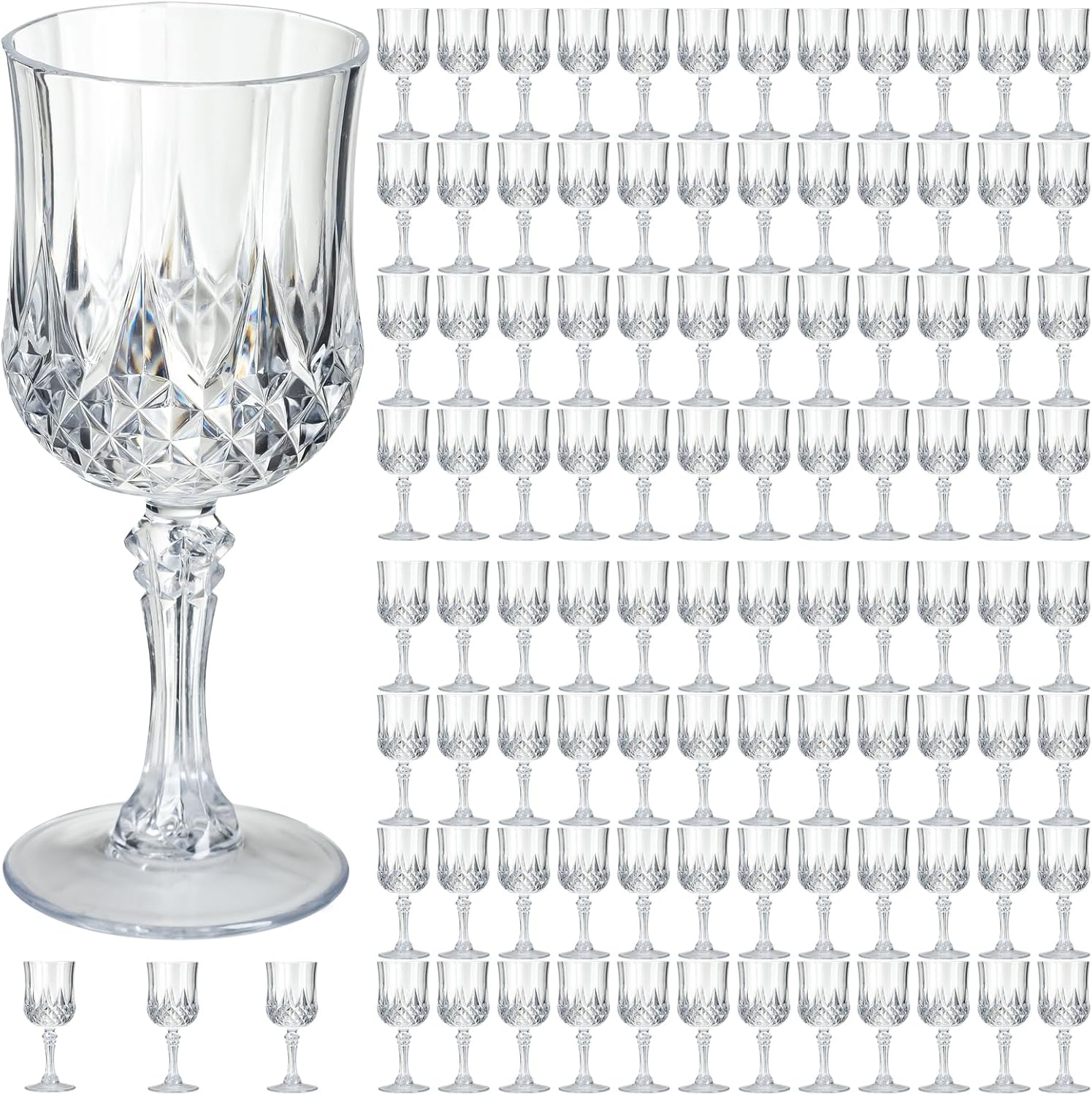 7OZ Plastic Wine Glasses, 24Pcs Blue Reusable Drinking Cups Vintage Champagne Flutes, Plastic Crystal Water Goblets for Parties Stemmed Shatterproof Drinking Glasses for Wedding, Toasting Party