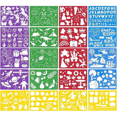 Amazon Shengshou ステンシル テンプレート ステンシルシート 描画テプレート ステンシルプレート 手帳用 絵図 アルファベットテンプレート テンプレート 数字 文字 花 アルファベット 21 15ｃｍ 枚セット テンプレート 通販