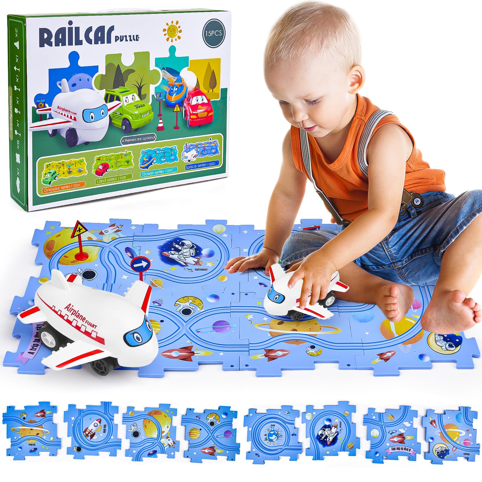 DIY Assembling Electric Trolley, Fun Rail Car Building Race Track Set, Puzzle Board Toy Vehicle Car Track for Children, Educational Montessori Toys Birthday Gift for Kids (Space), WH-199