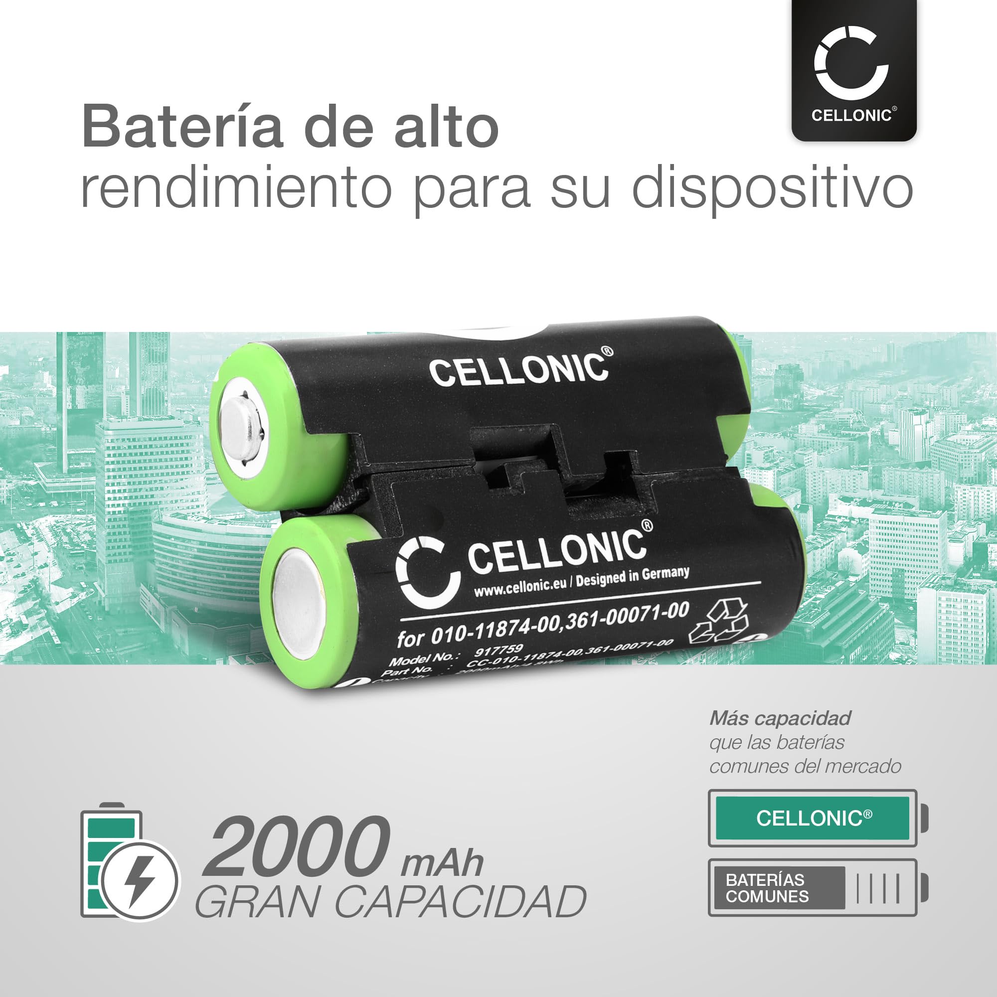 CELLONIC 2X Batería para GPS Navegación Compatible con Garmin Alpha 50, Montana 700, GPSMAP 64s, 010-11874-00 - (2000mAh, 2.4V)