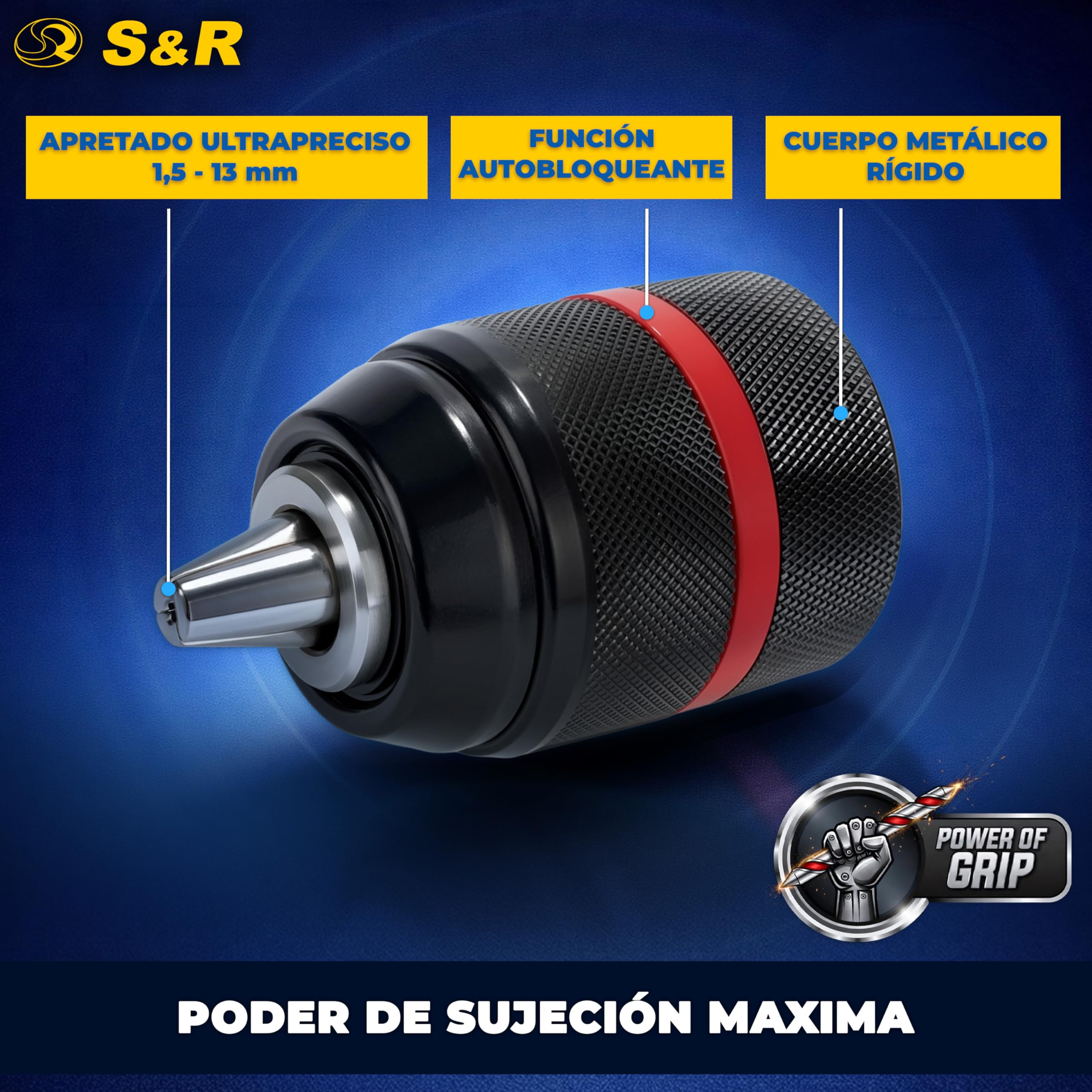 S&R Portabrocas Taladros sin llaves 1,5mm ½ - 20unf con Adaptador SDS PLUS + Adapator Hexagonal. Mandril Cabezal Taladro SDS PLUS a cierre rápido