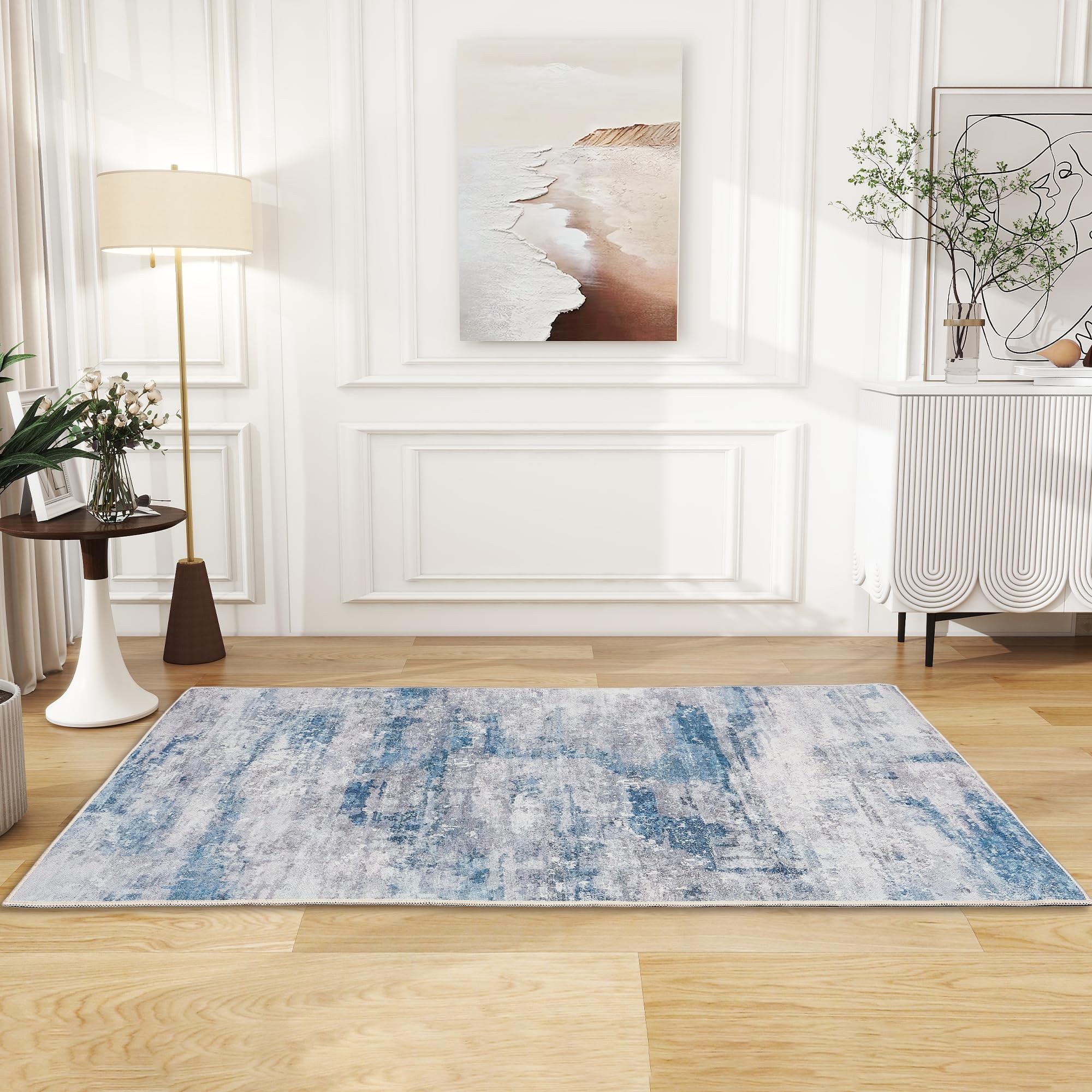 Tappeto di area del soggiorno, tappeto moderno del soggiorno, tappeto lavabile dell'interno morbido per la camera da letto la cucina il tavolo della sala da pranzo l'ufficio domestico 80cm x 160cm blu