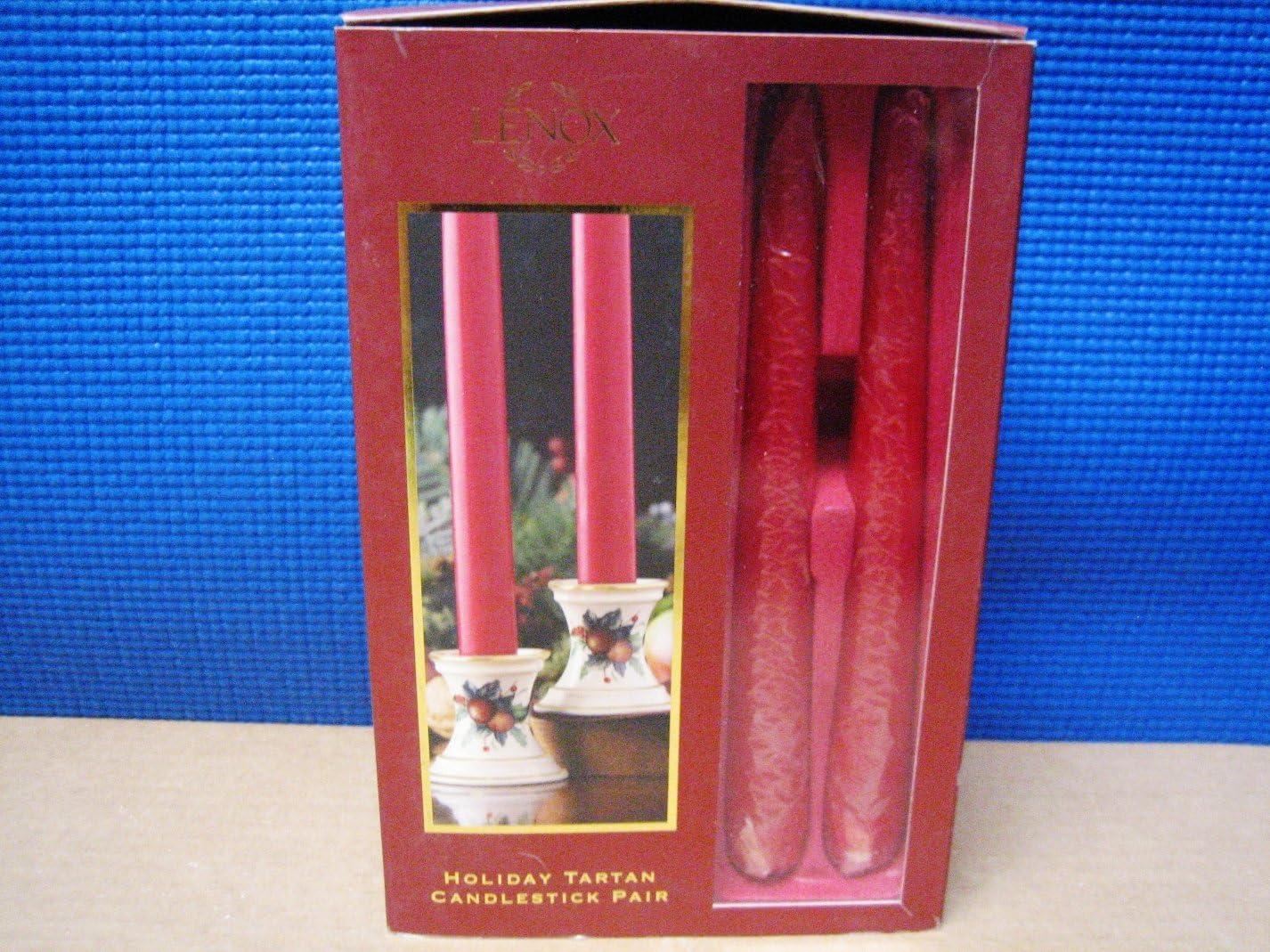 Lenox Holiday Tartan Candlestick Pair w/Tapers Candlestick