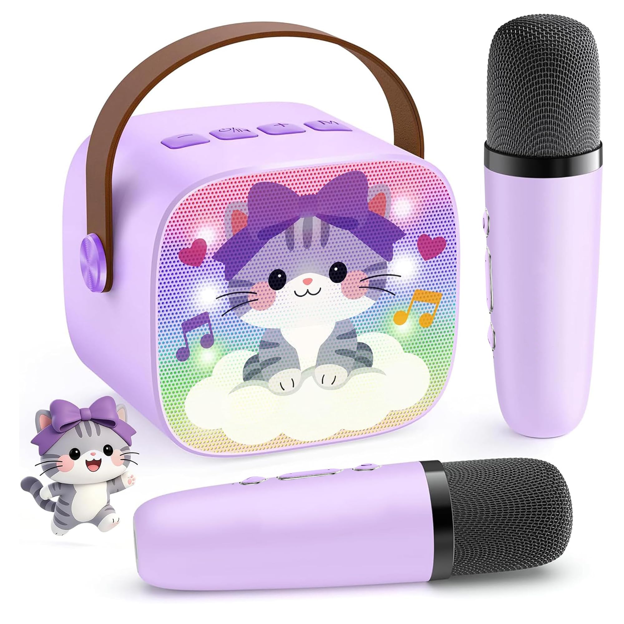 YLL Karaoke Machine for Kids, Birthday Gifts for Girls Ages 4-12 Years Toy | 2 Wireless Microphones, Mini Portable Bluetooth Cat Speaker, 5 Magic Voices, Party Present for Girls Ages 3,4,5,6,7,8,9,10+