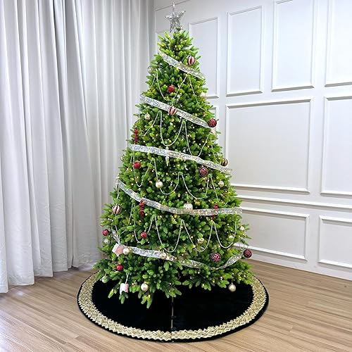 Miniatura 8 de Falda veneciana dorada para árbol de Navidad de 60 pulgadas con banda dorada y trabillas para botones, color negro