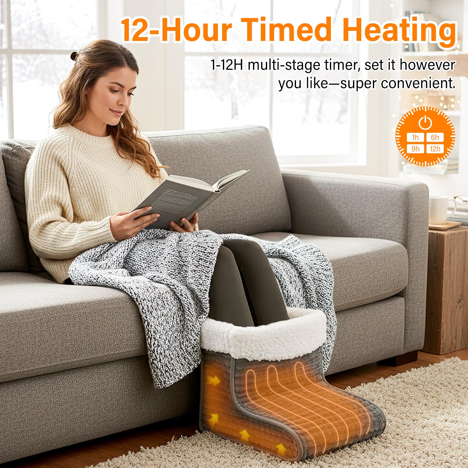 Calientapiés, 30-60℃ Calentador de Pies, Calentador de Pies Eléctrico con 9 Niveles de Temperatura y Temporización de 12H, Lavable, Protección contra el sobrecalentamiento