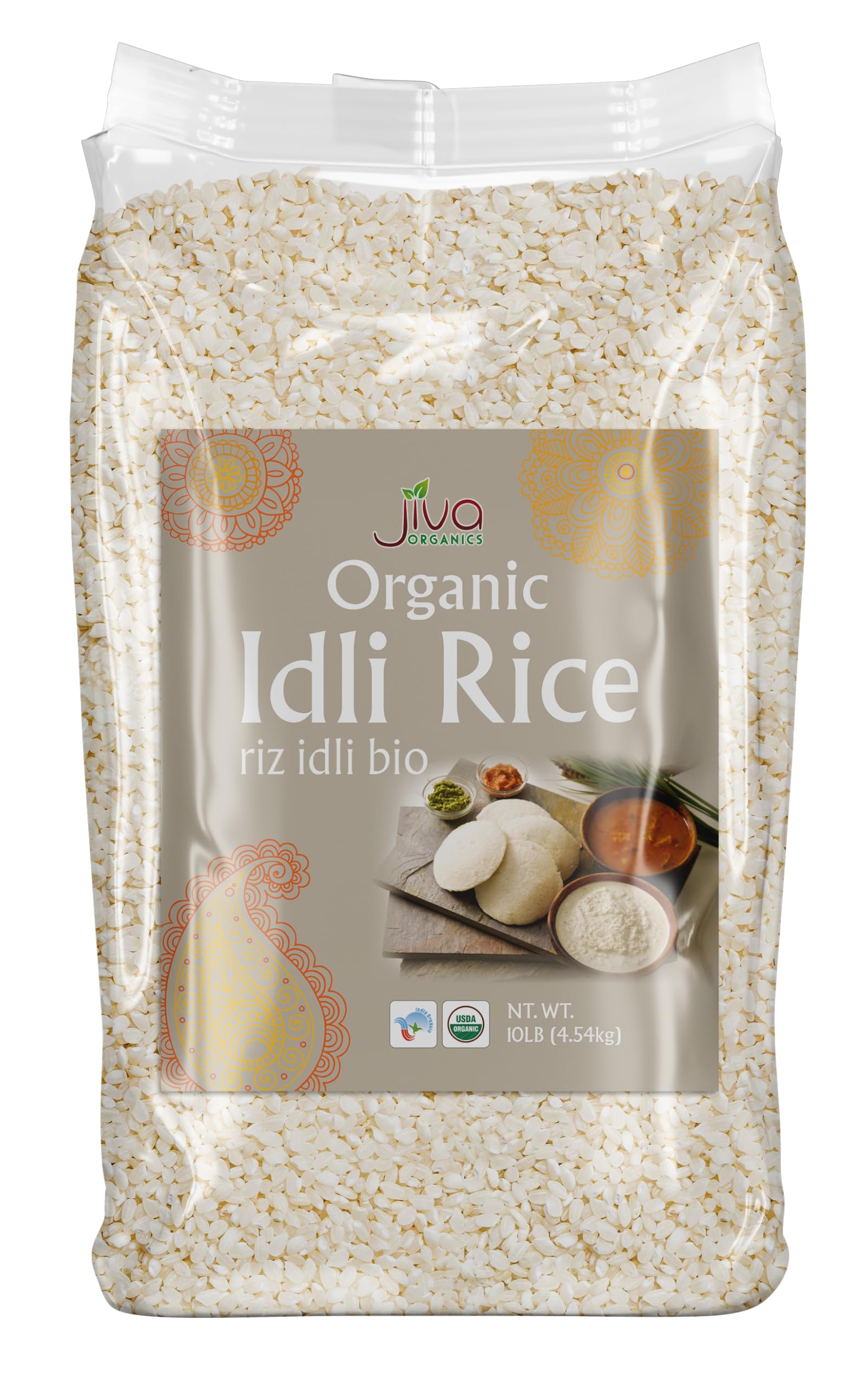 Jiva Organic Idli Rice 10 Pound Bag - Non-GMO, USDA Organic, Vegan, Perfect for Idli & Dosa - Short Grain Parboiled RiceUSDA Organic