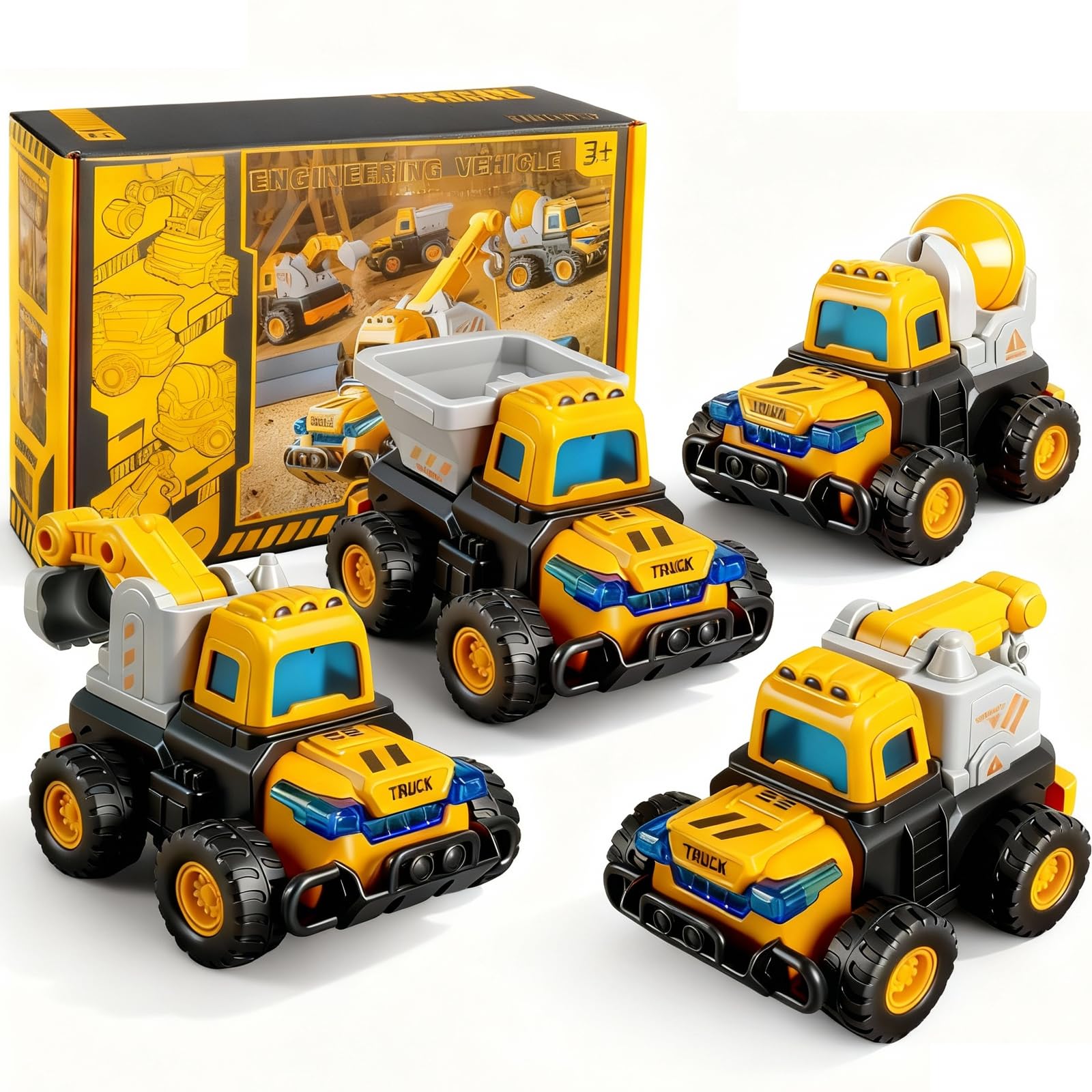 Gincai Paquete de 4 Juguetes para Camiones de Construcción — Coche de Acrobacias