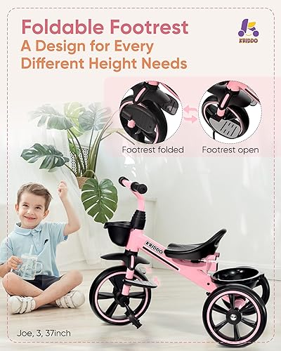 Miniatura 3 de KRIDDO Triciclo 2 en 1 para niños de 18 meses a 5 años de edad, mango de empuje extendido para empujar sin esfuerzo, triciclo de regalo para niños