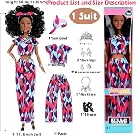 ebuddy 6-Pack African American Fashion Dolls Set with Mix & Match Outfits – 11.5" Posable Black Dolls & 5 Accessories Each (Crown, Necklace, Headscarf & More) + Pink Gift Case