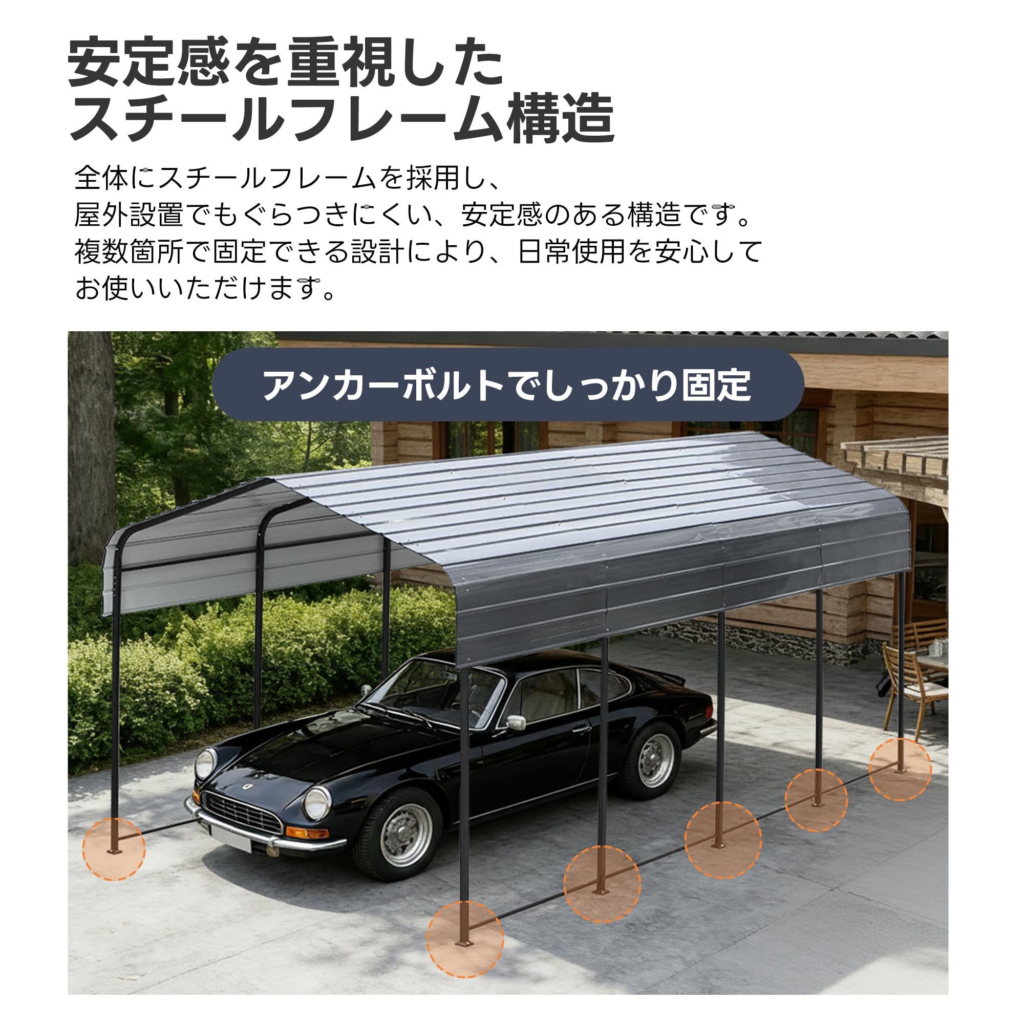 Amazon.co.jp: カーポート ガレージ 車庫 倉庫 奥6m×幅3m×高さ2.6m 