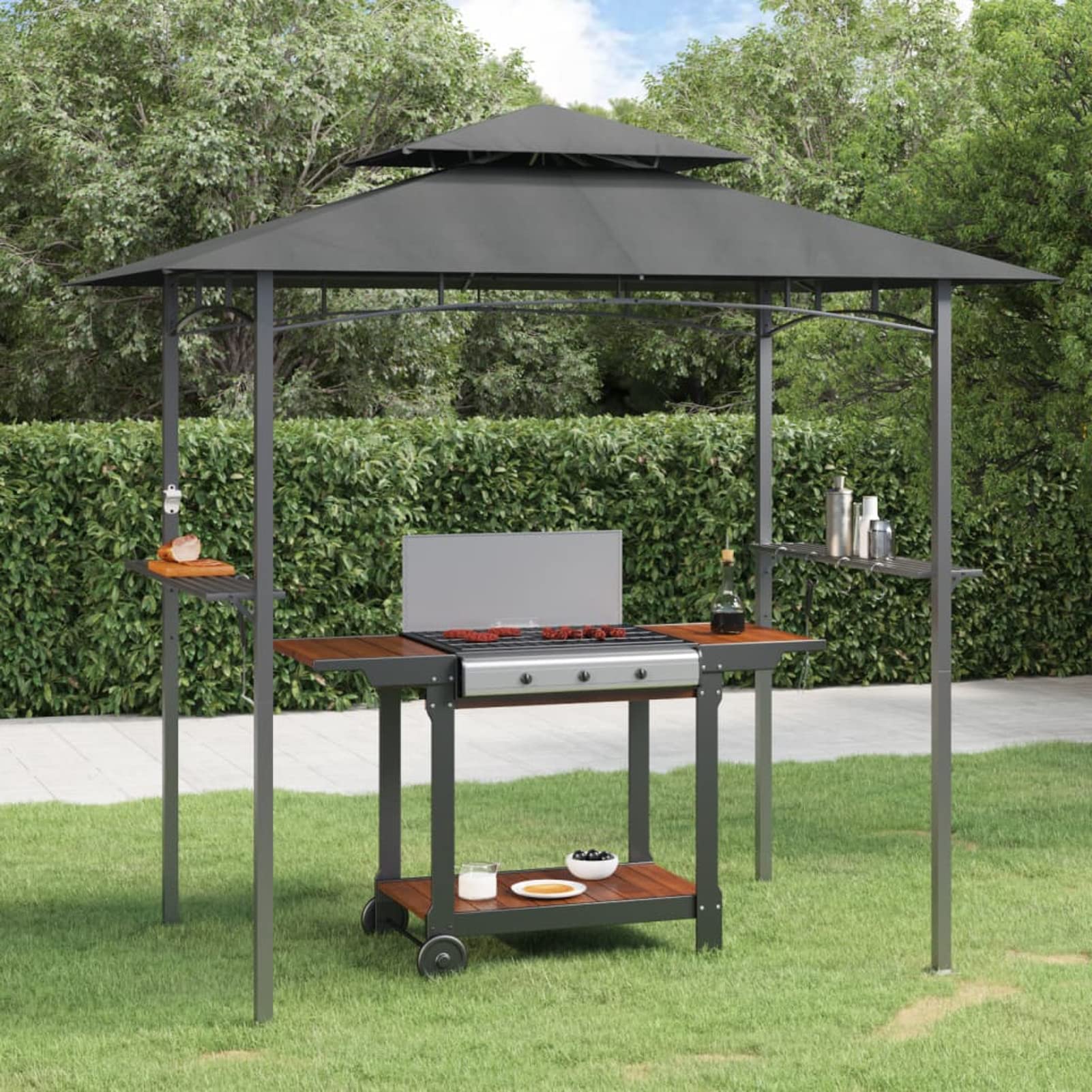 ZEYUAN Altana, Namioty Zewnętrzne, Pergole Ogrodowe, Markiza Zewnętrzna, Pergola Ogród Zewnętrzny, Pergola Tarasowa, Grill Stojak Boczny Stal Antracyt 240x150x243 cm