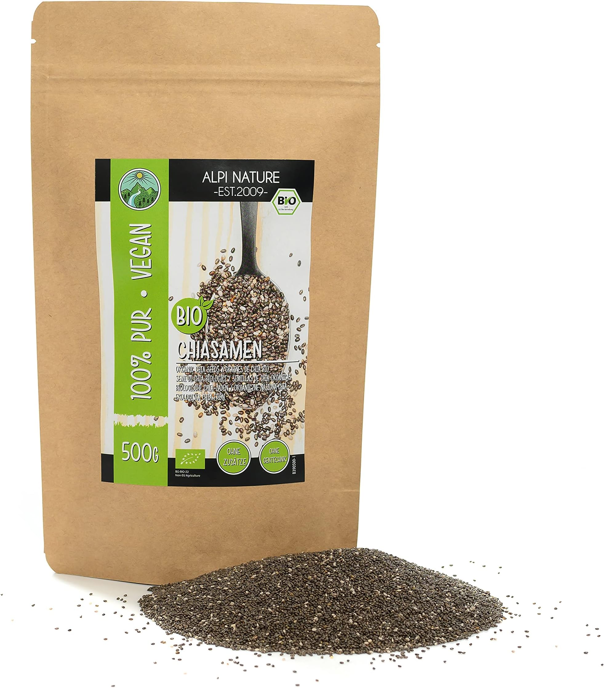 Organic Chia Seeds 500g 1.1 lb by Alpi Nature, Whole Black Chia Seeds for Smoothies, Yoghurt, MuesliEU Organic