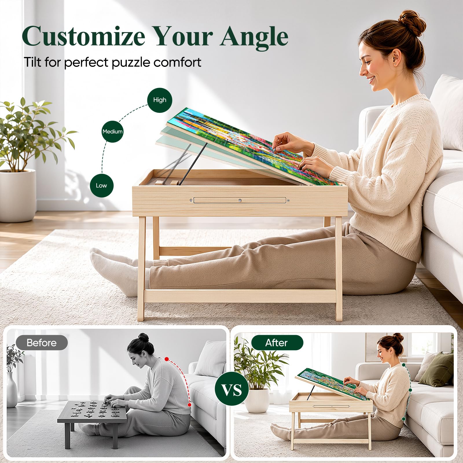 Table Puzzle en Bois, 3 inclinaisons, 1500 pièces