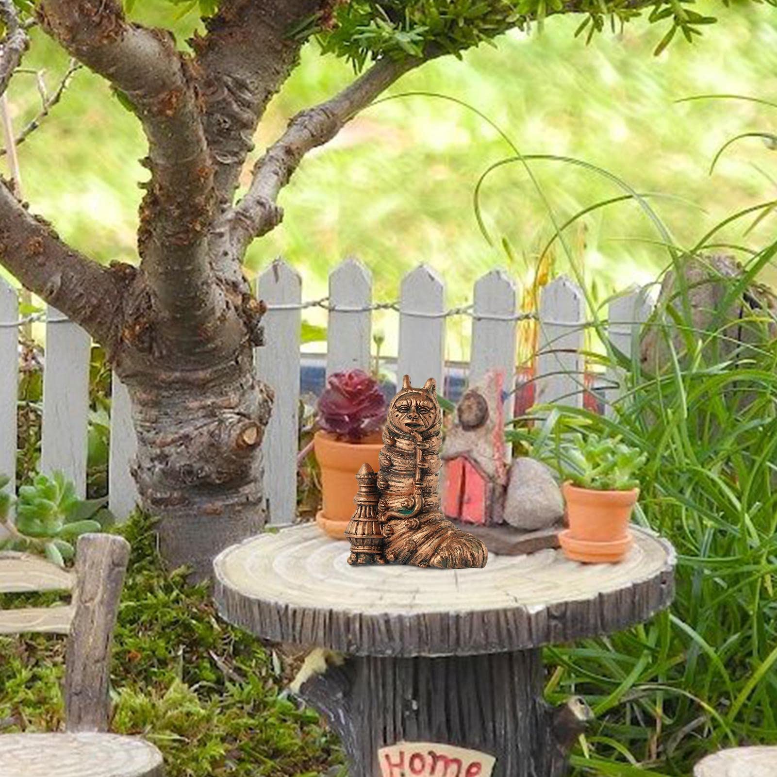 Alice Im Wunderland Garten-Deko Aus Harz – Set Mit 5 Figuren: Alice, Hutmacher, Kaninchen, Grinsekatze & Raupe