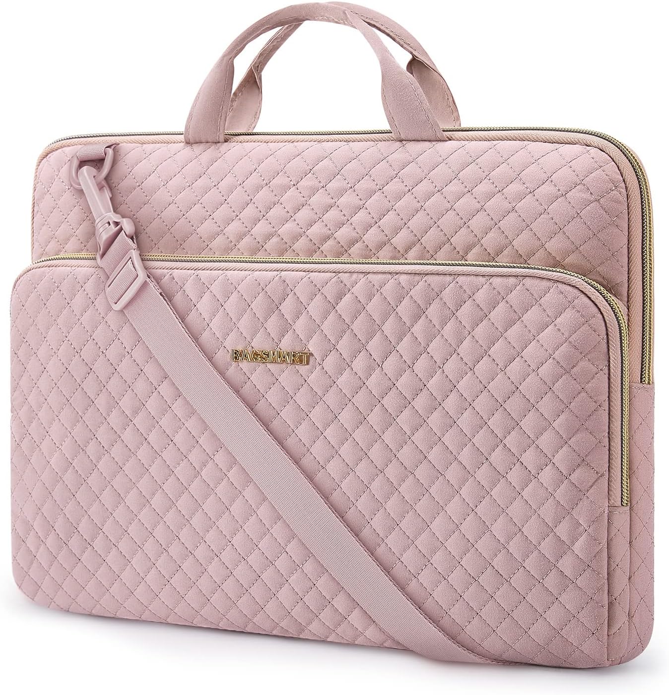 BAGSMART 15.6 inch Laptop Shoulder Bag, Laptop Sleeve Compatible with MacBook Pro 16 Inch,15.6 inch HP,Dell,Acer Aspire,Asus Notebook,Laptop Protective Case with Shoulder Strap,Pocket,Handle,Pink