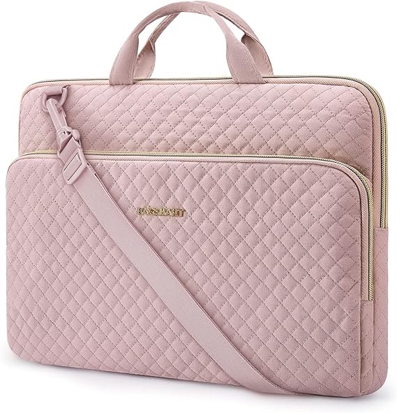 BAGSMART 15.6 Inch Laptop Case Sleeve Compatible with MacBook Pro 16 Inch,15.6 Inch HP,Dell,Acer Aspire,Asus Notebook, Lightweight Laptop Bag for Women with Shoulder Strap,Pocket,Handle, Pink