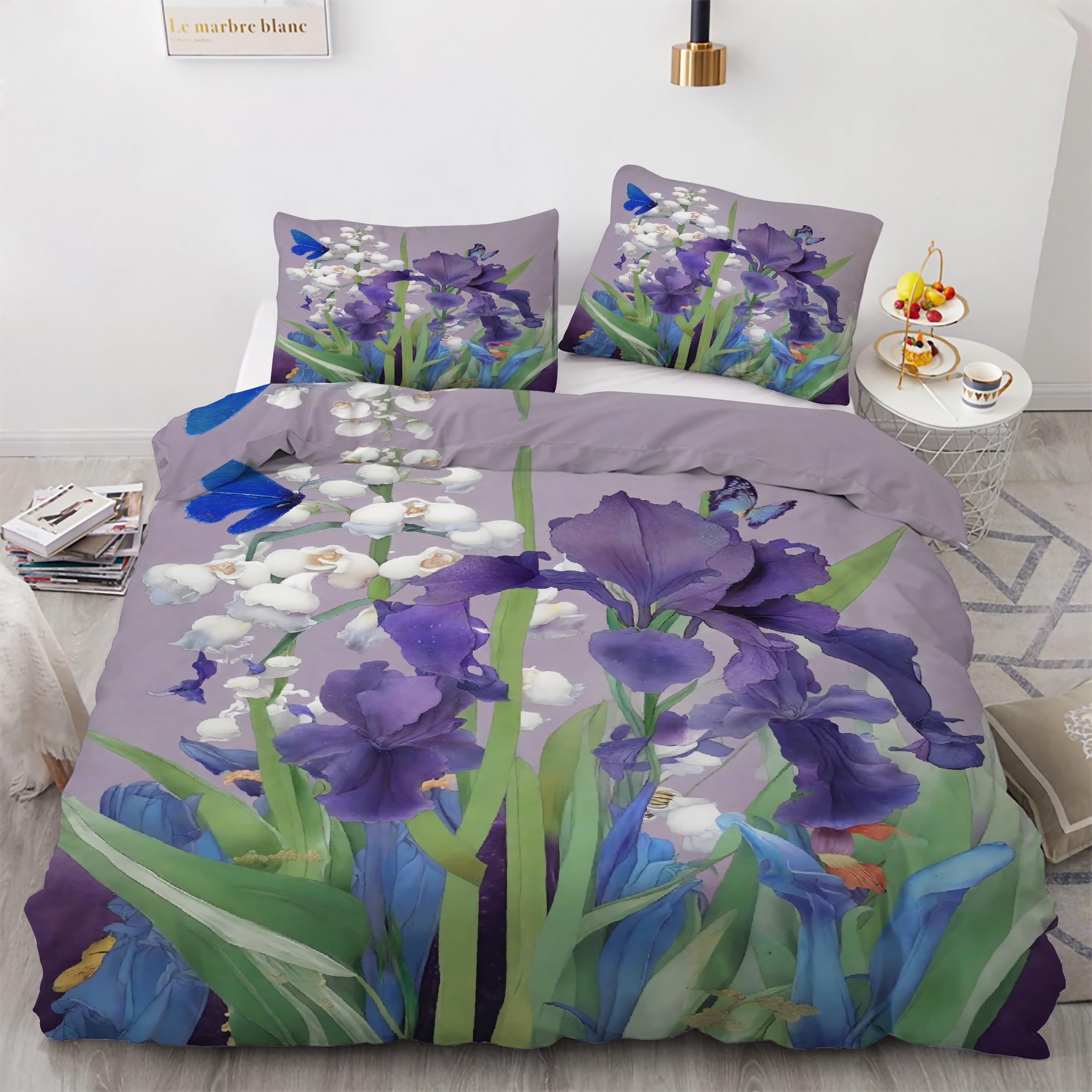 Housse de couette 240x260 fleurs de phalaenopsis en microfibre avec 2 taies d'oreiller