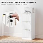 HOMCOM 3 Drawer File Cabinet, Fluted Vertical Filing Cabinet with Lock and Adjustable Hanging Rails for A4 Letter Size Files, Printer Stand with Storage, White