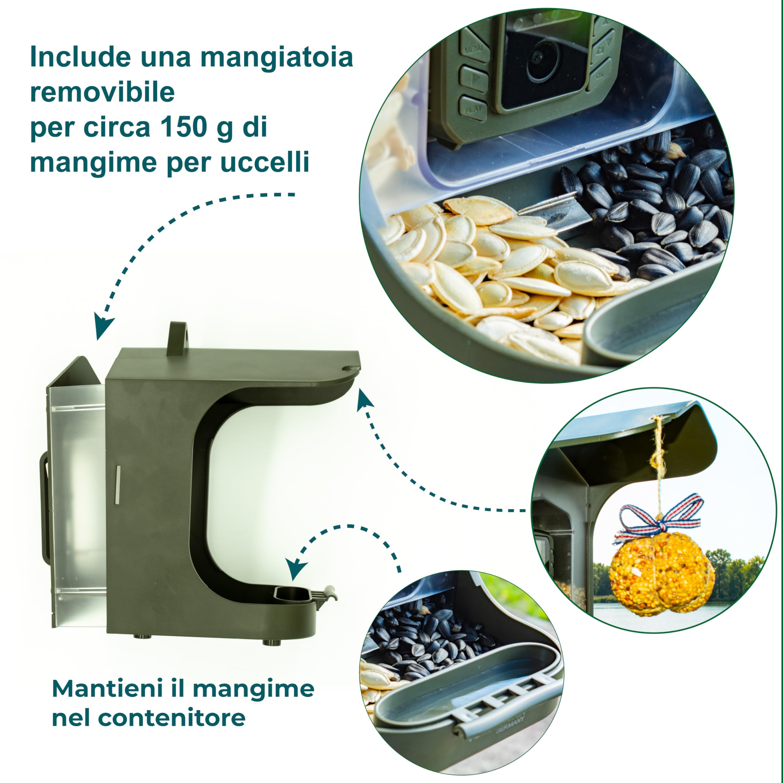 Technaxx Casetta per Uccelli con Telecamera Full HD 1080p – Mangiatoia da Esterno con Angolo 100°, Visione Notturna, Sensore PIR, Slow Motion, IP56 Resistente, Montaggio a Parete e Balcone – TX-165