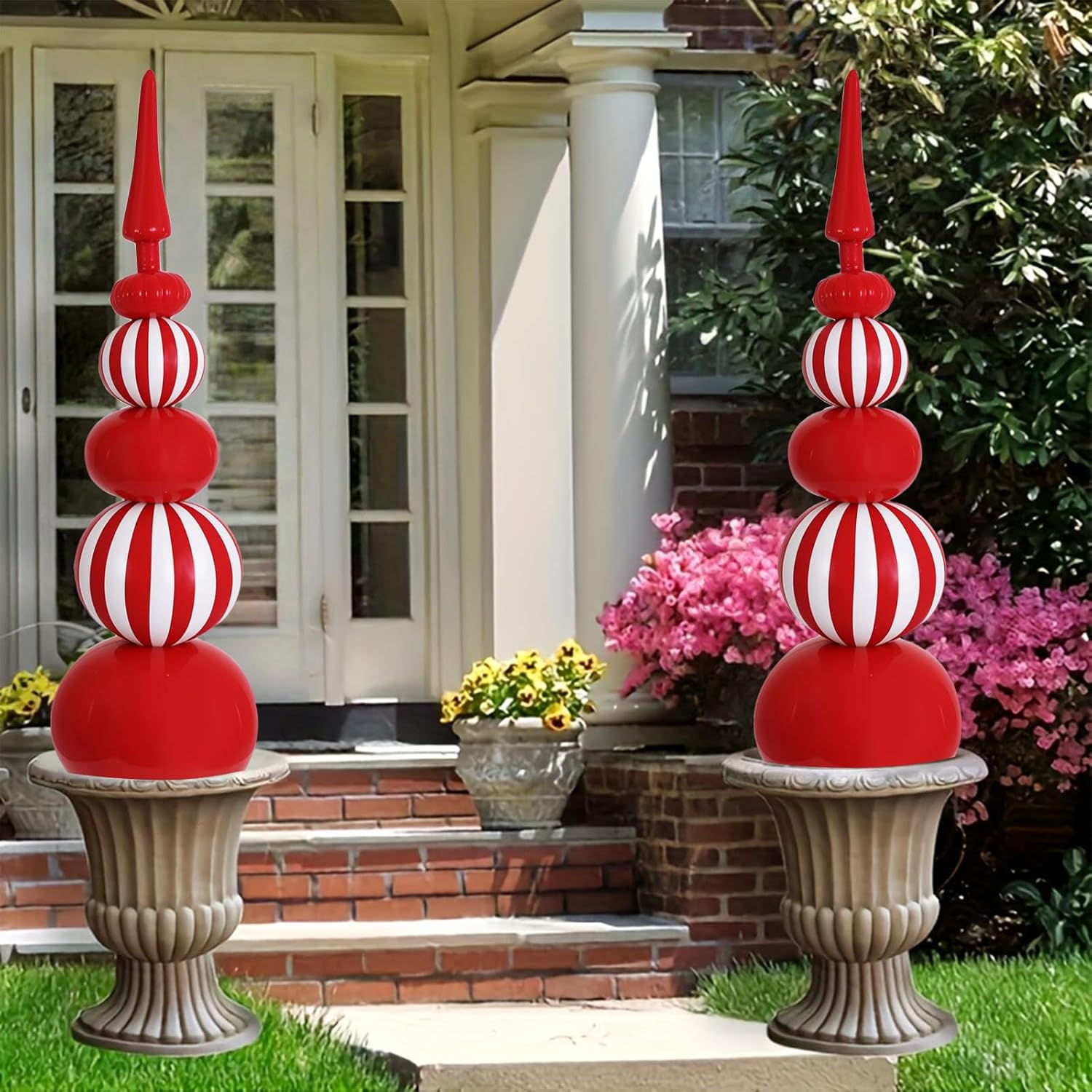 4.3Ft 2 Pcs Large Inatable Christmas Ornaments Balls Outdoor, Topiary Decorations for Urn Porch, Yard Garden Garden Easter Decor,Red