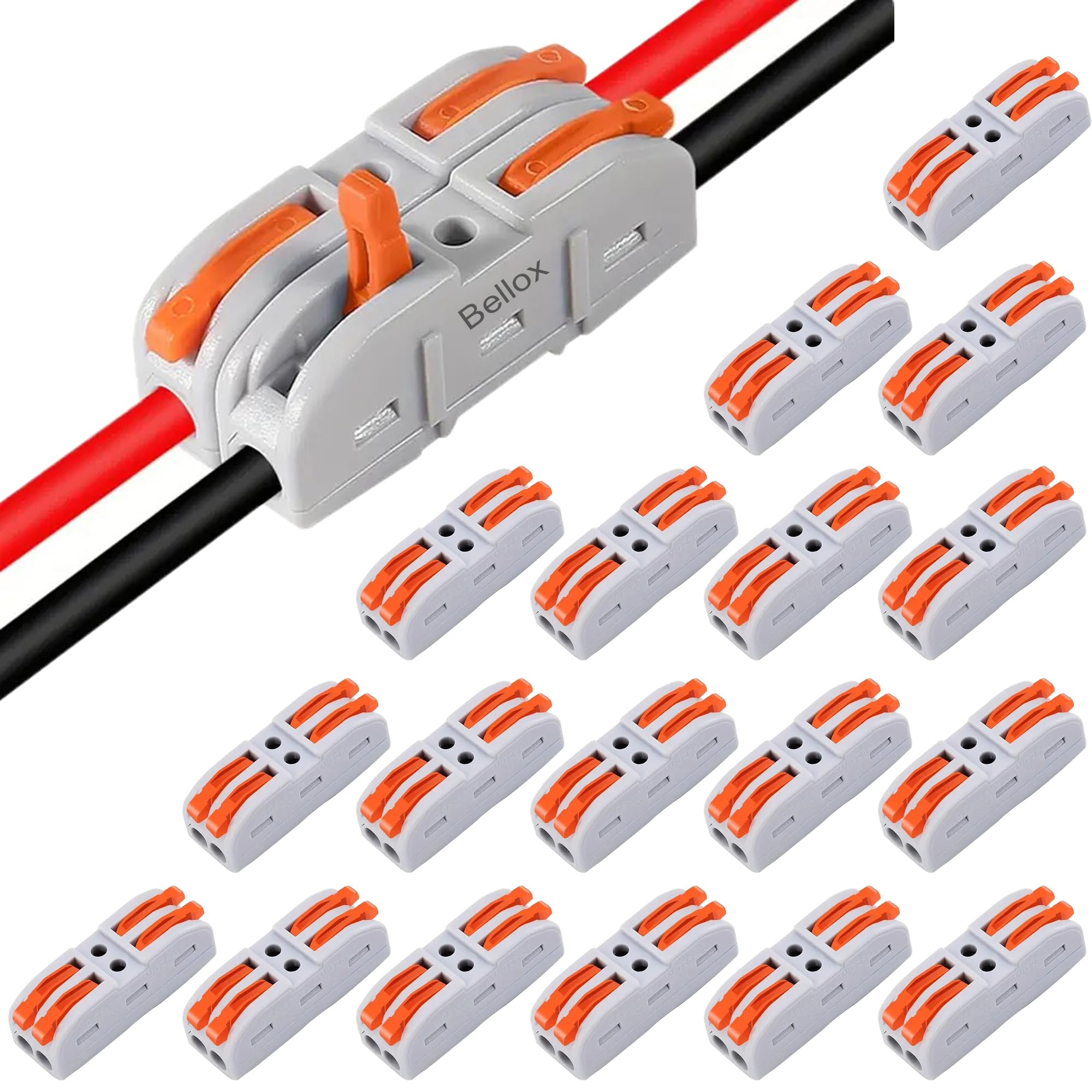 Bellox 18 Pcs Lever Wire Cable Connectors, 2 in 2 Out Electrical Splice Inline Terminals, 24-12 AWG Push Type Quick Splice Lock Compact Wire Jointer Conductor For Home, Electrician Use
