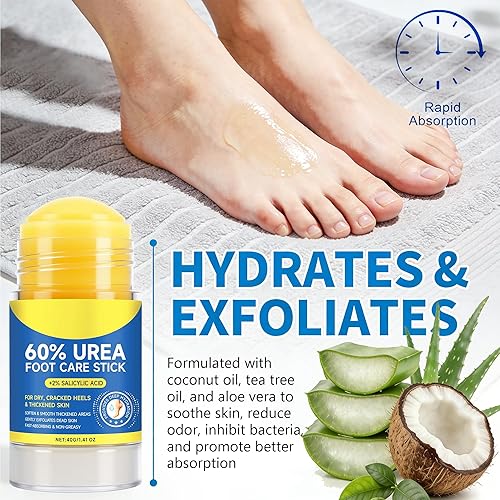 Miniatura 2 de Crema de urea en barra 60% más 2% ácido salicílico hidratante exfoliante de máxima fuerza para pies secos agrietados, manos y codos, hidratación