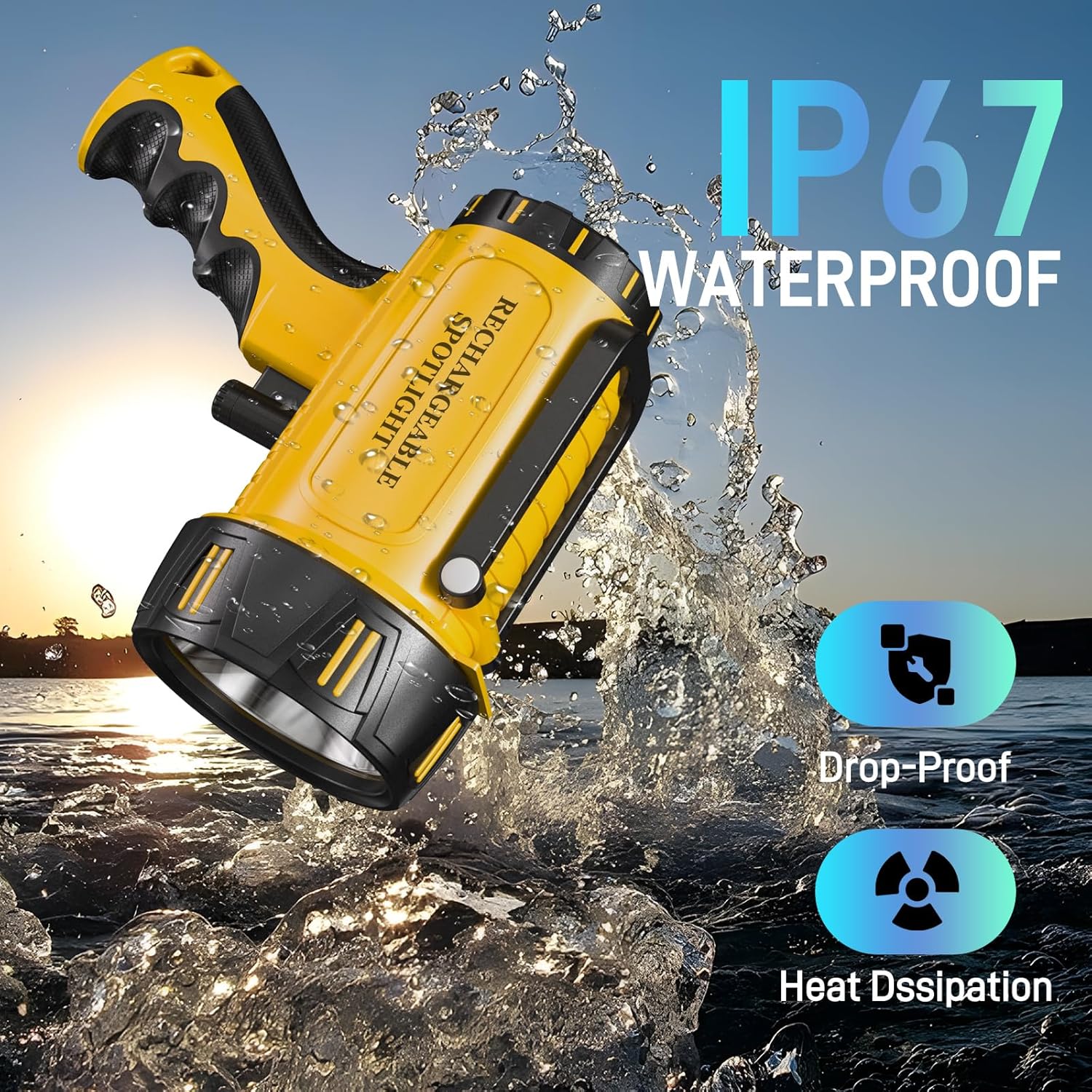 2026 New 100,000 Lumen Super Bright Spotlight,10000mAh Rechargeable Flashlight Handheld Spotlight,Spot Light Outdoor Runtime 72+ Hrs,Flashlight Searchlight Flood Camping Hunting Boating with Tripod