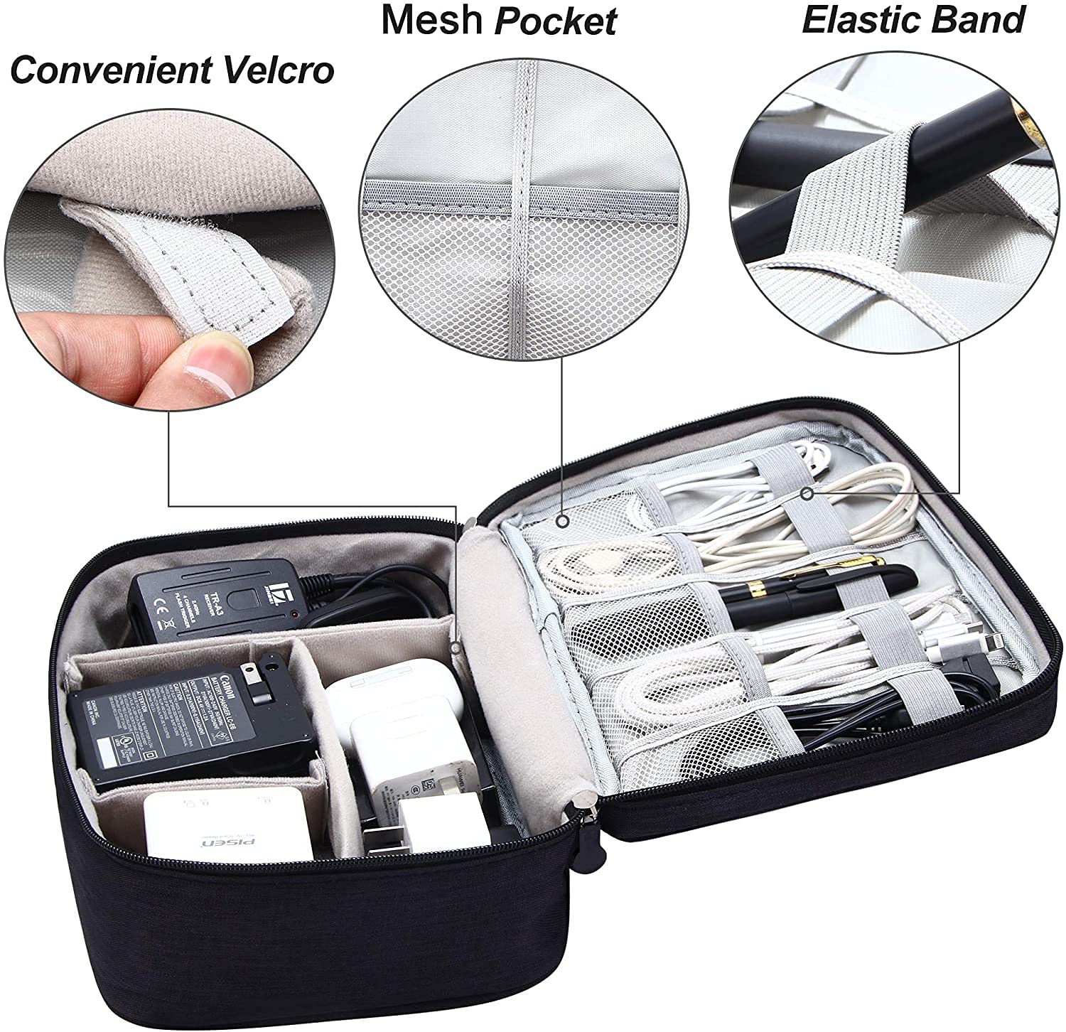 Torba elektroniczna organizer przenośna torba na kabel do tabletu, zewnętrzny dysk twardy, ładowarka, kable, adaptery, karty pamięci, przewody USB, czarny, Łatwe do noszenia