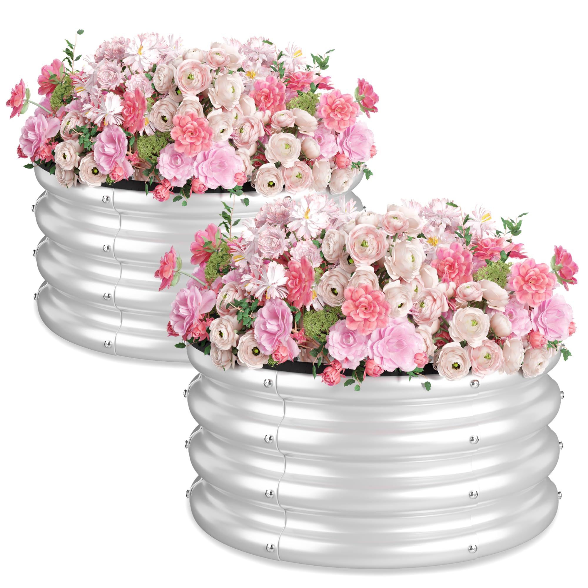 SOCONT Round Raised Garden Bed, 2 Pack, 2 x 2 x 1 Ft, Silver
