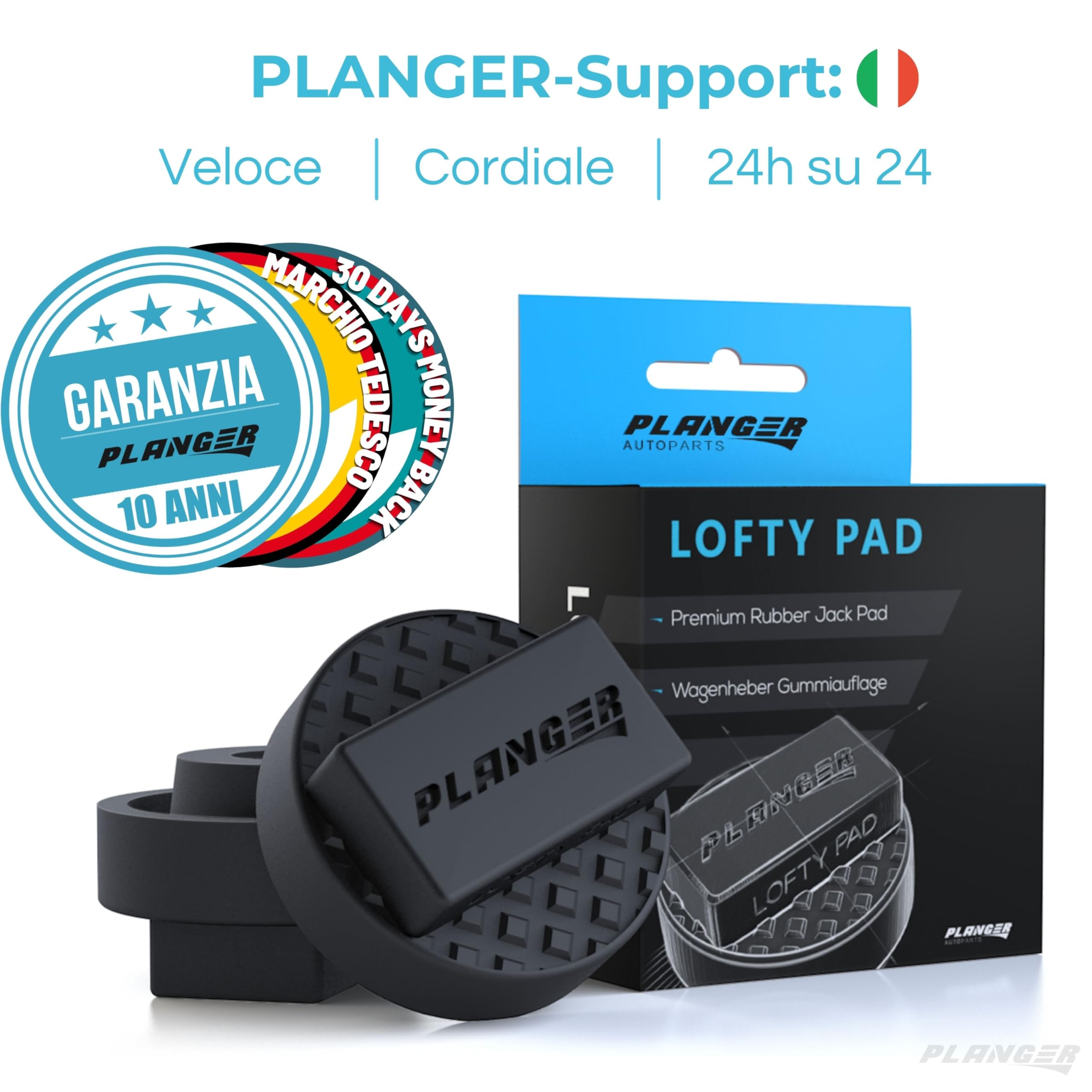PLANGER® - Lofty Pad – Tampone in Gomma per Cric (BMW, Mini, Mercedes-Benz & Opel) – Pad Antiscivolo per Crick Idraulico Auto – Adattatore Crick per Auto Resistente
