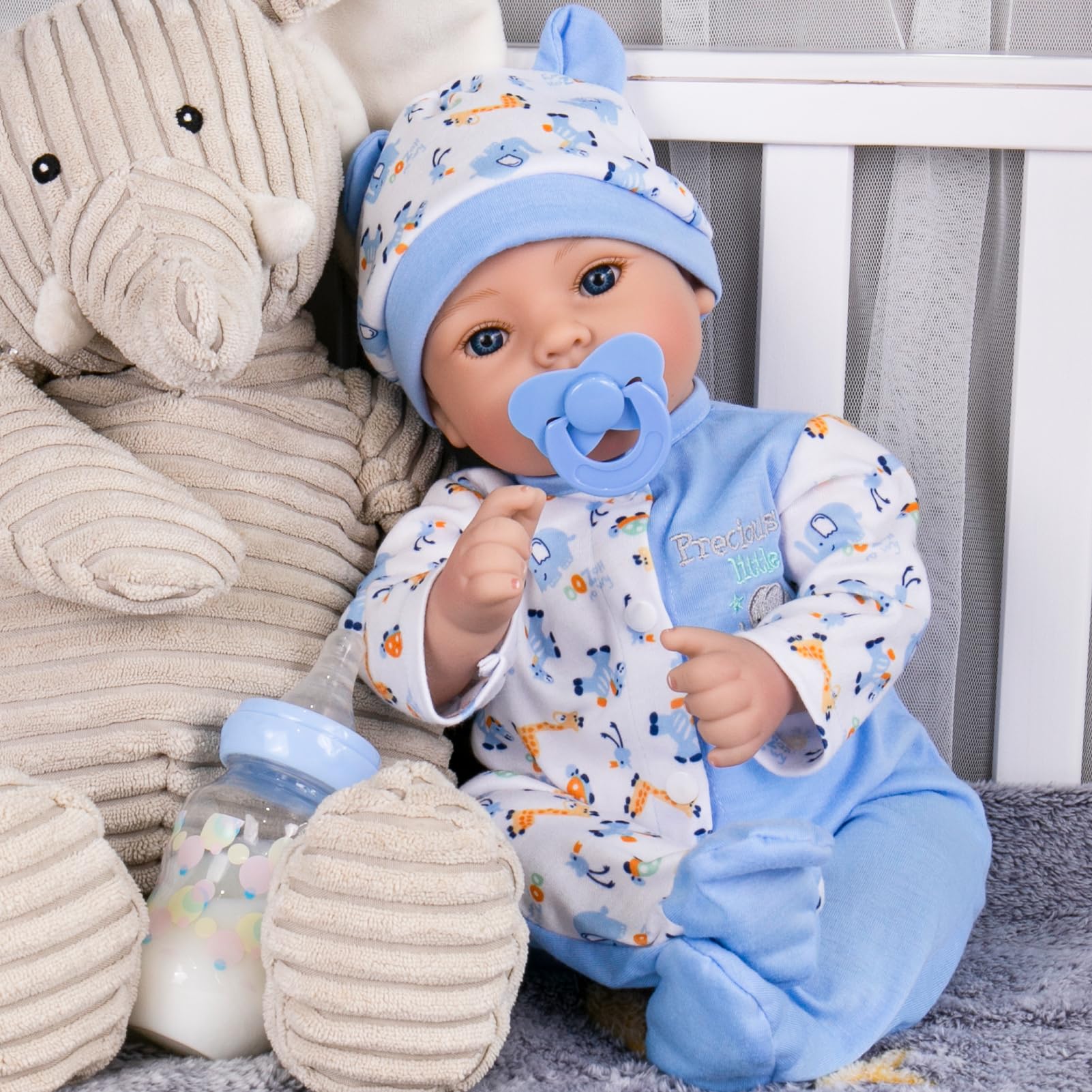 Reborn Baby Dolls Boy - Muñeca realista de bebé recién nacido de 18 pulgadas con juego de alimentación azul y certificado de nacimiento, cuerpo realista con peso para juegos de rol, regalo para 2