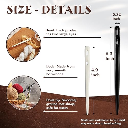 Miniatura 5 de Savina Juego de 2 agujas de hueso y cuerno de Nalbinding con dos ojos grandes. Herramienta de encuadernación hecha a mano, multiusos, agujas de