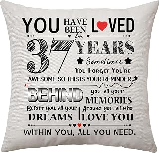 Gifts for 37 Years Old Women Birthday Decoration Throw Pillow Cover 37th Birthday Gift for Men Wife Husband 37th Wedding Anniversary Birthday Present 45 x 45 cm (37)