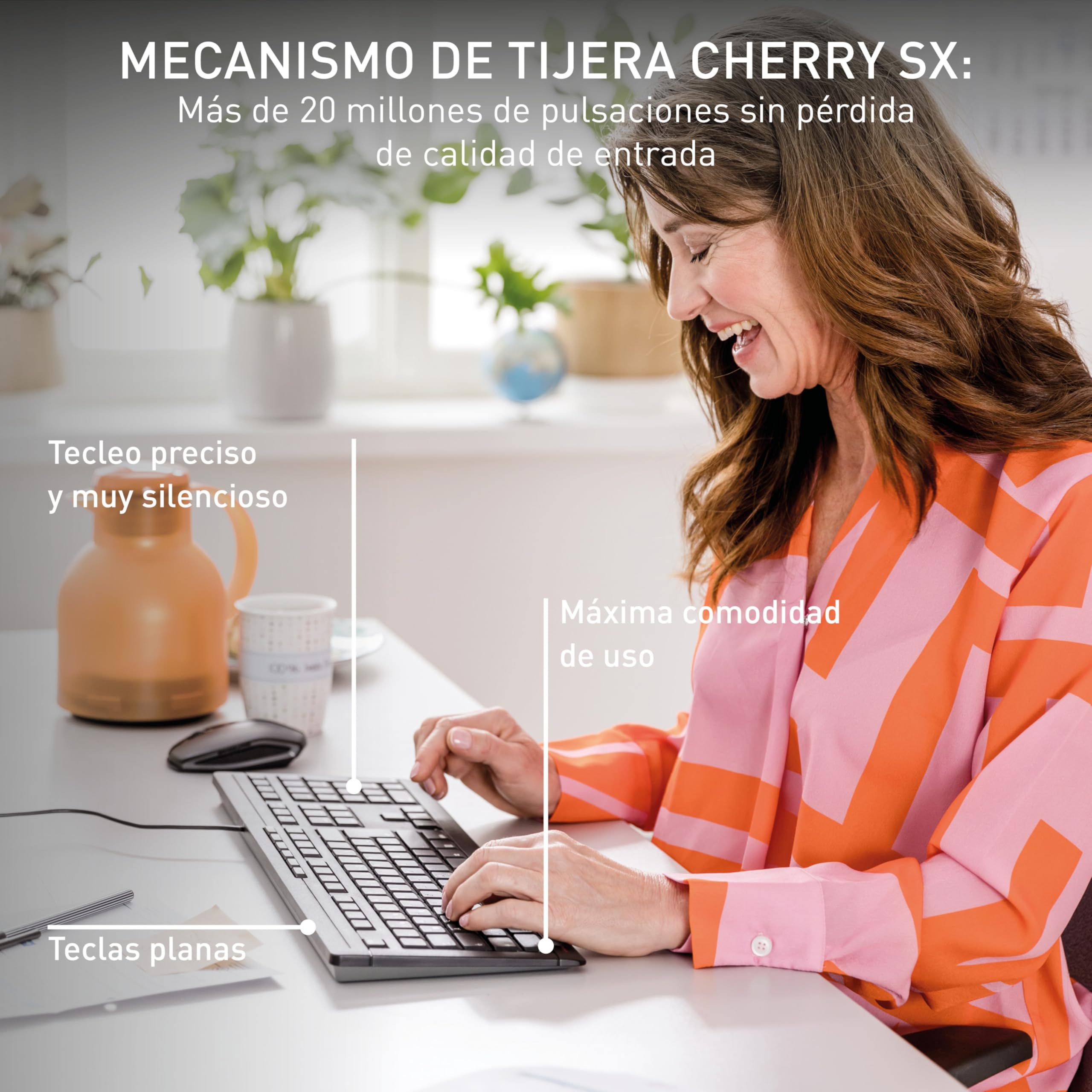Cherry Stream Keyboard, Teclado con Cable, distribución de Teclado alemán (QWERTZ), Teclas silenciosas, Experiencia de tecleo única, diseño Plano, Negro