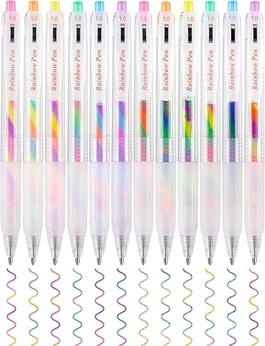 Miniatura 6 de NiArt Bolígrafos retráctiles de tinta de gel mágico, paquete de 10 bolígrafos de colores arcoíris mixtos con agarre ergonómico mejorado, clip