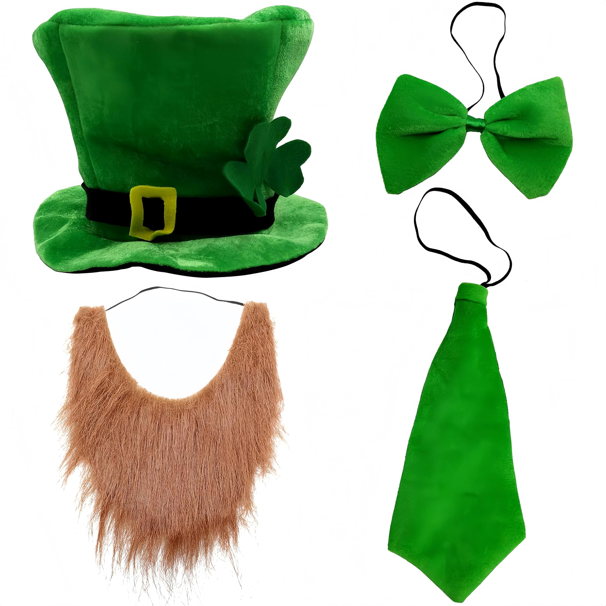 EduPlayte 4 Piece St Patrick's Day Costume Set, Hat, Beard, Tie, Bow Tie, Perfect for Irish Celebrations, Ireland