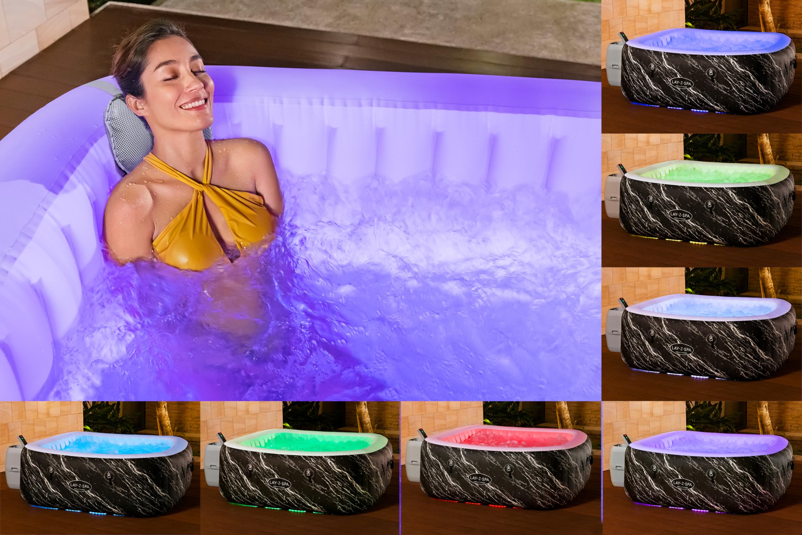 Bestway - Spa Gonflable Hollywood Luxe AirJet Efficacité énergétique avec lumières LED 4 à 6 Personnes - 180 cm x 180 cm x 66 cm - Noir