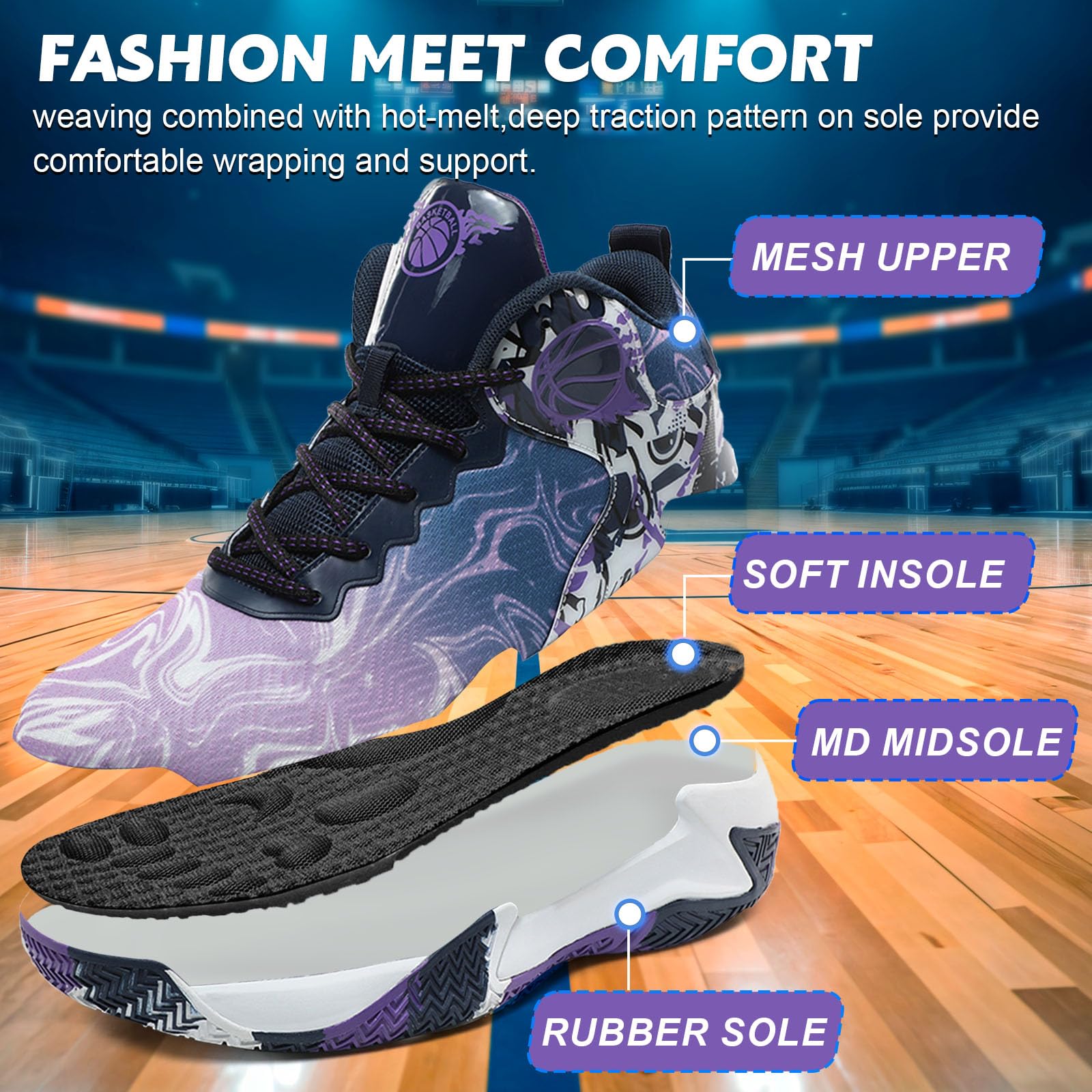Basketballschuhe für Herren hohe Freizeitschuhe sportliches Gehen Mesh bequemer Sportschuh zum Laufen im Freien modischer leichter Sneaker