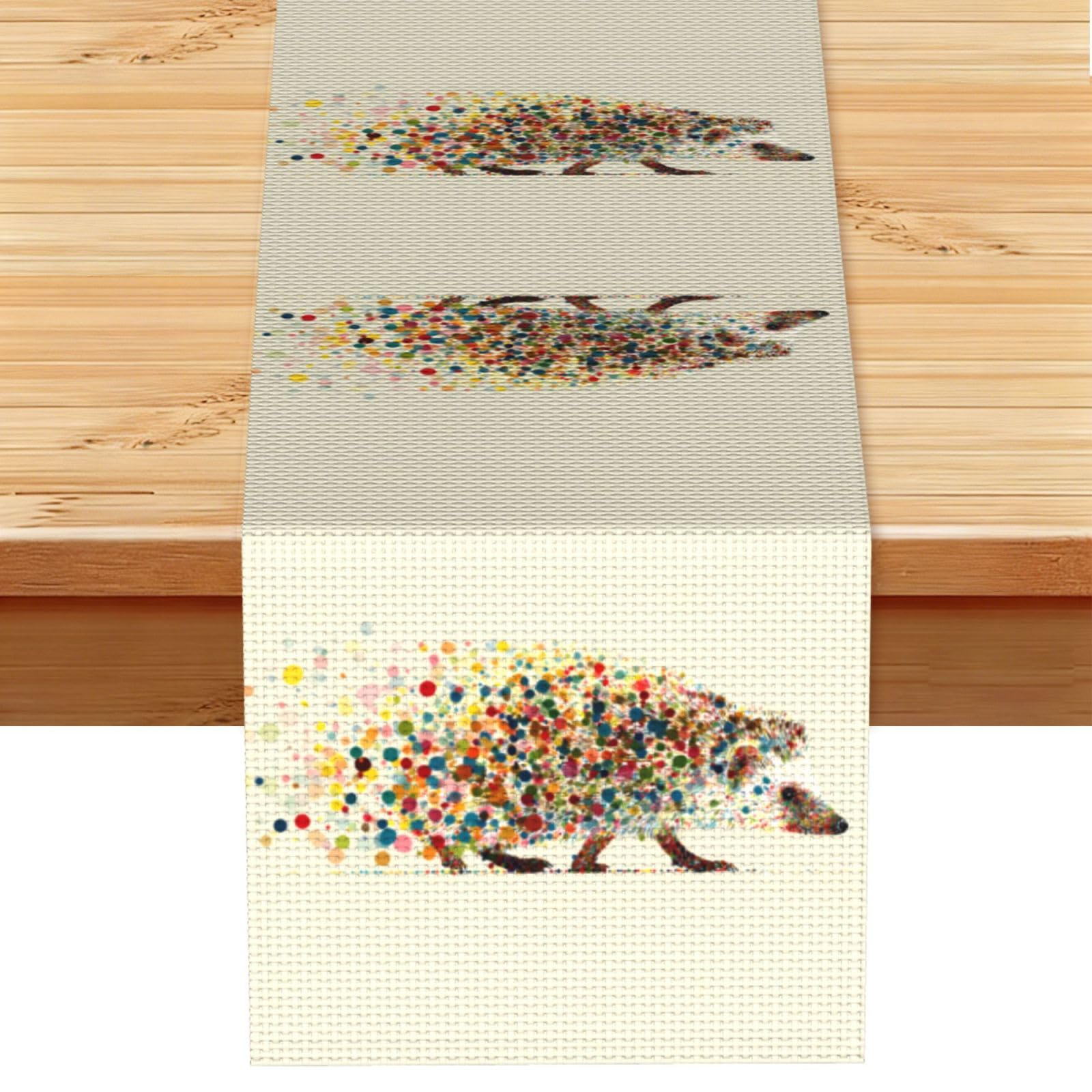 Colorful dotted hedgehog Linen Feel Table Runner Wedding Party Home Decoration