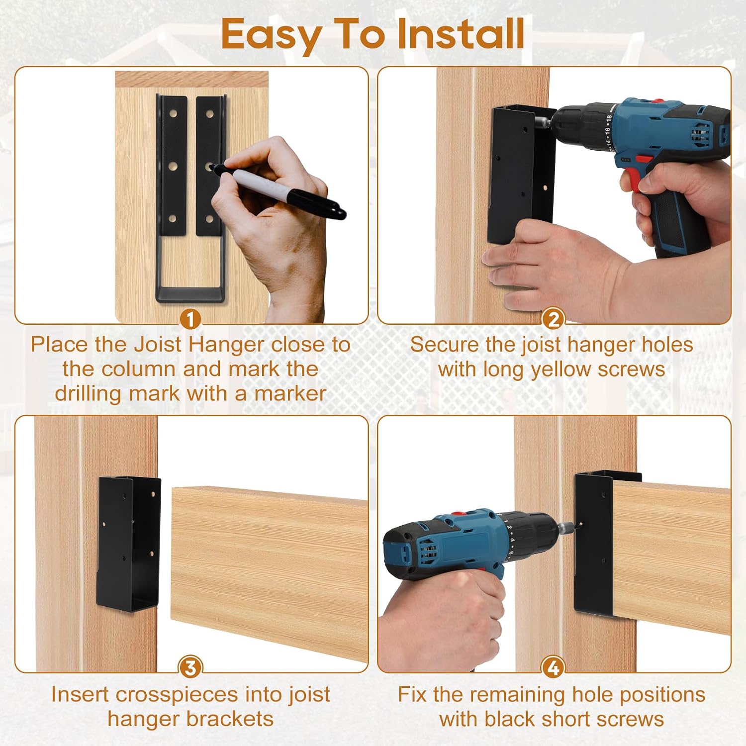 24 Pcs of 2x6 Concealed Joist Hanger, 2x6 Black Concealed Joist Hanger with Screws, Q235B Steel Powder Coated Joist Hangers, Fit for 2"x6" Beams, Handrails, Swings, Handrail, Pergola and Fences