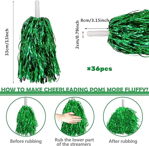 Miniatura 2 de 36 pompones de animadora de plástico de aluminio metálico con mango de bastón para juegos, deportes, escuadrones, fiestas de baile, fútbol,