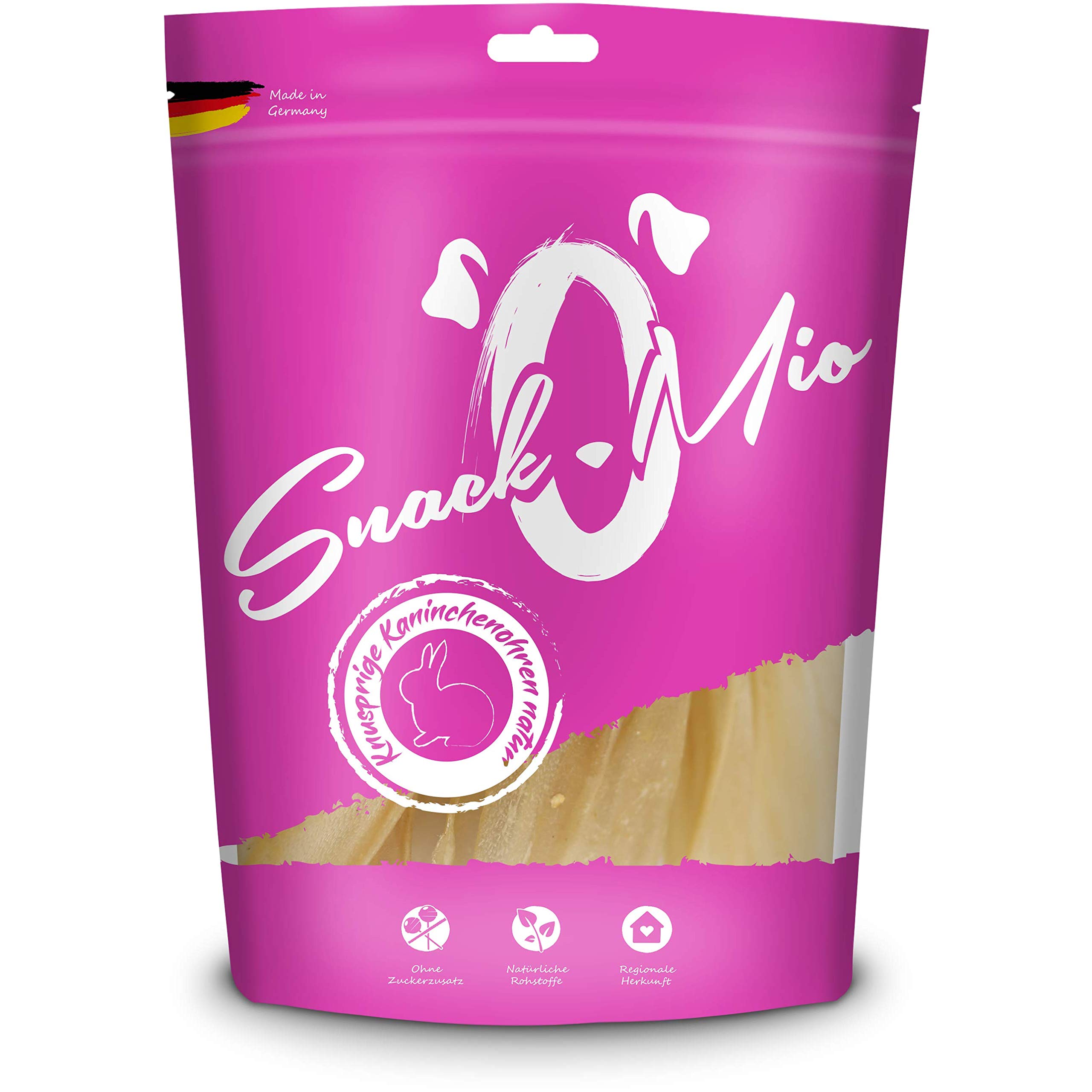 SnackOMio – Premium Hundesnack – knusprige Kaninchenohren Natur, getreidefrei, 1er Pack (1 x 300g)