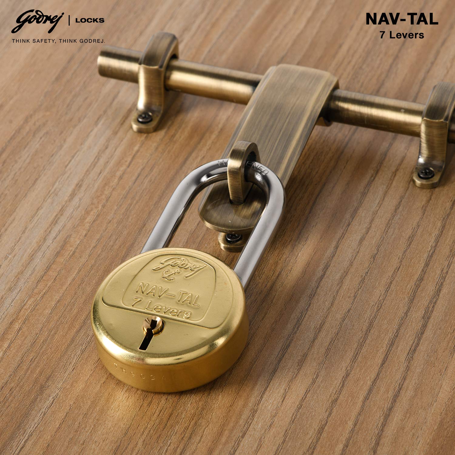 Godrej Locks I Navtal 7 levers 65 mm I 3 Keys I Long Hardened Shackles I for Padlock for Main Door I Gate Lock I Tool Box, Shutters, Shops & Offices I Brass Finish | 1 Year Warranty — Amazon image 2