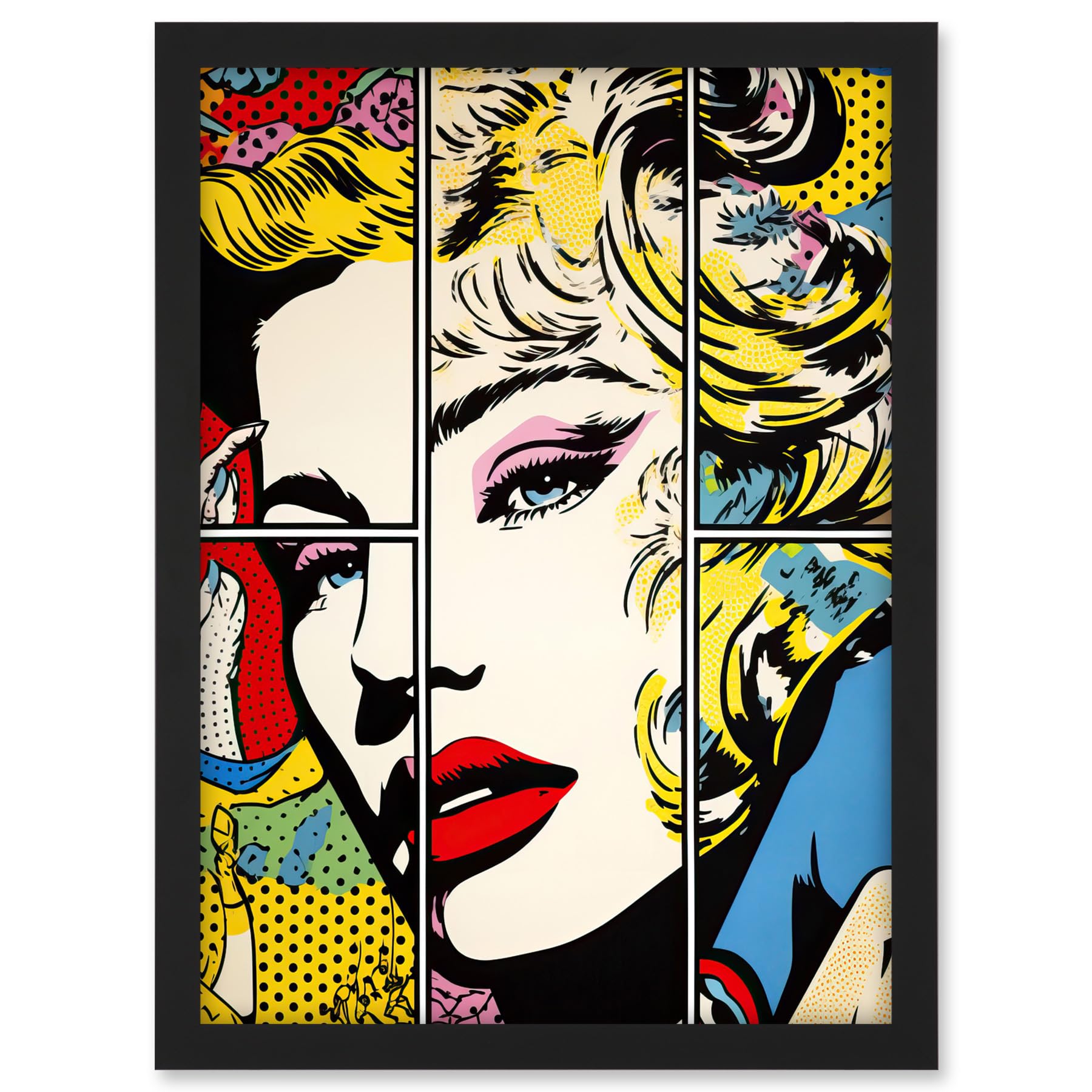 Artery8 Woman Comic Book Strip Style Face Vibrant Portrait Bedroom Decor Teen Halftone Artwork Framed A3 Wall Art Print
