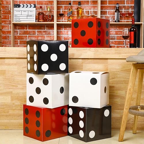 Miniatura 19 de Tinlade 6 cajas de dados de 11 pulgadas Jumbo Vegas Casino Decoración de fiesta temática Big Vegas Decoración gigante de mesa dados de cartón, Blanco